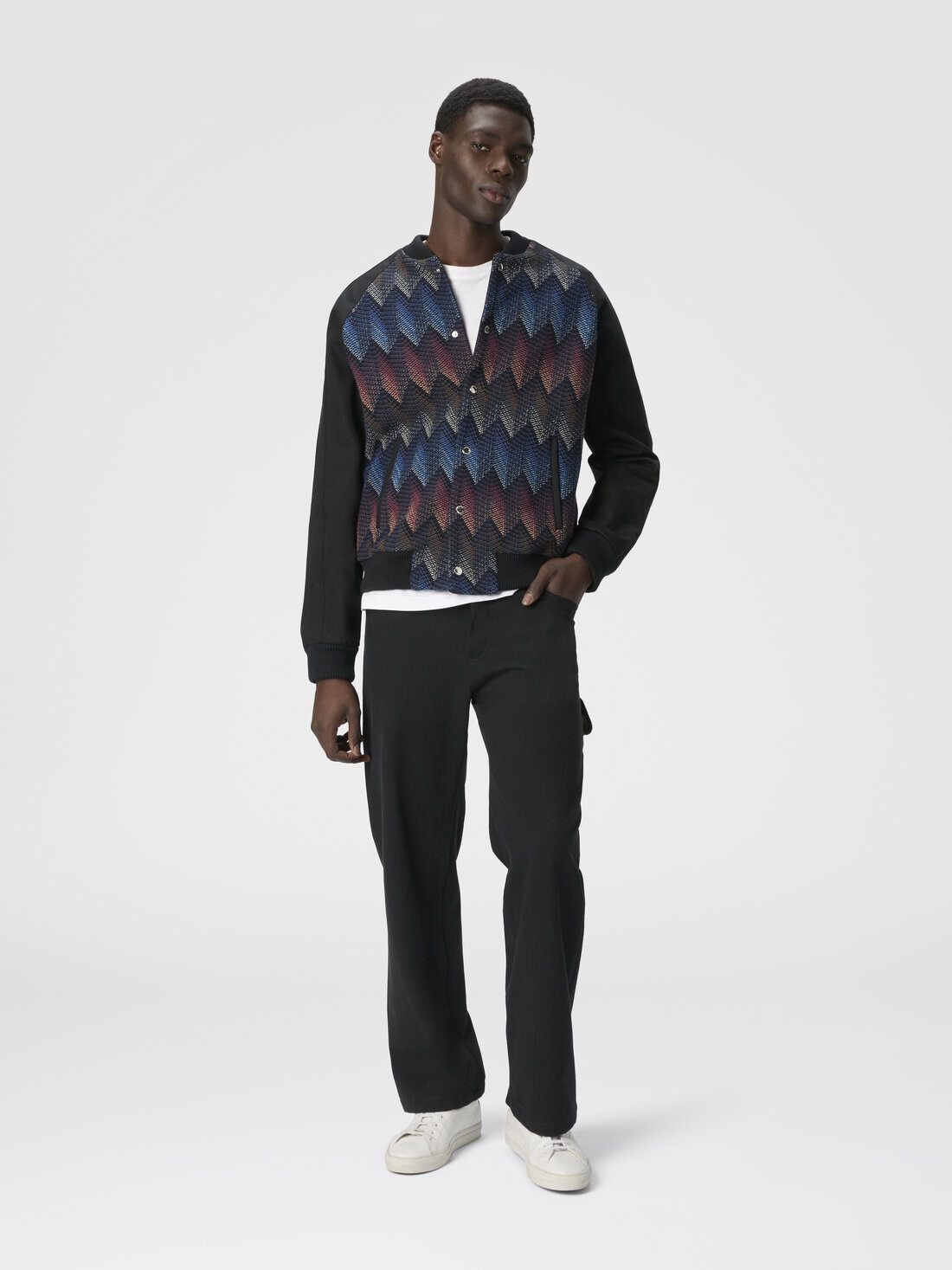 Cotton-blend bomber jacket with zigzag knit insert, Multicoloured  - 8053147516479 - 1