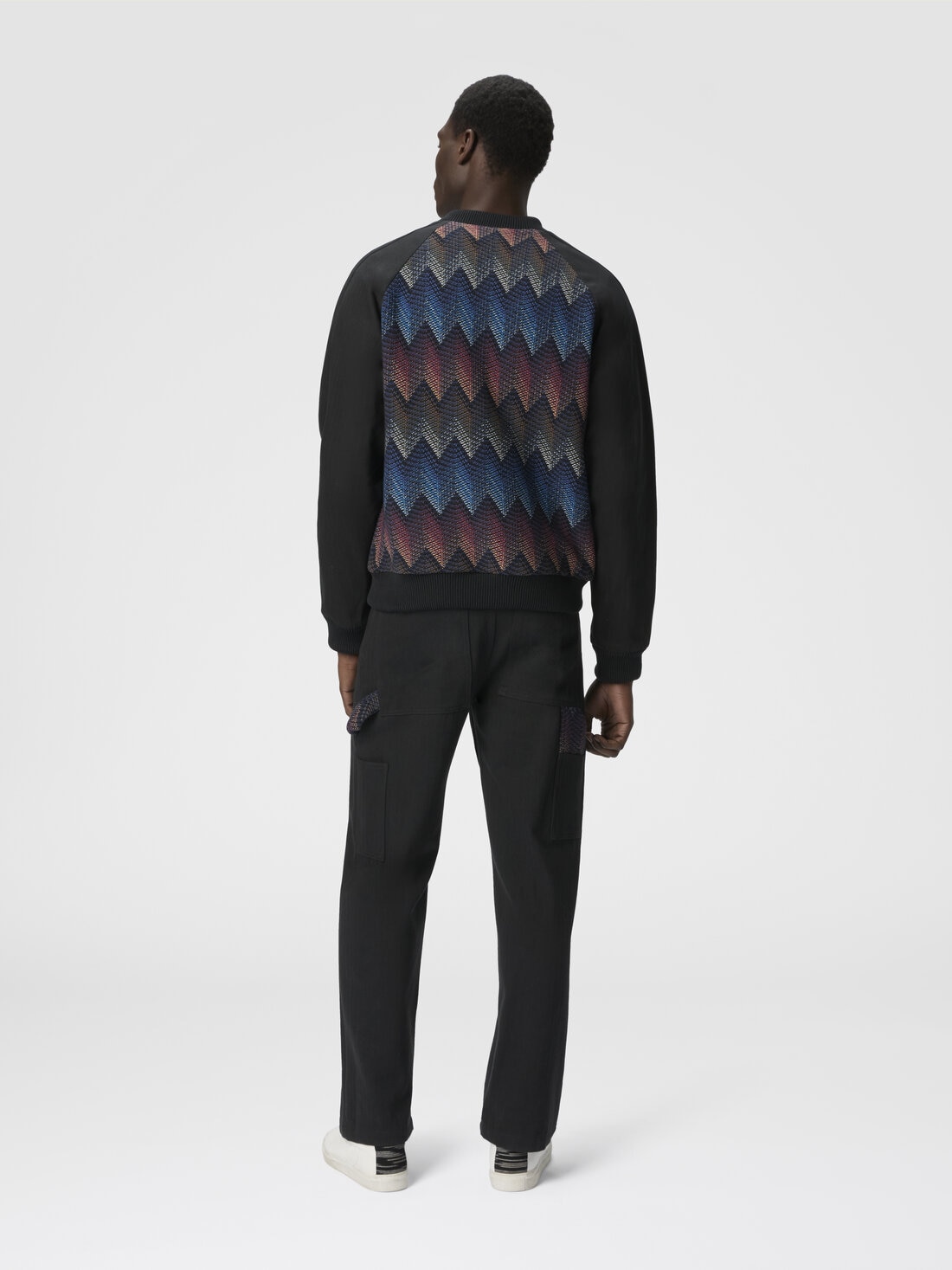 Cotton-blend bomber jacket with zigzag knit insert, Multicoloured  - 8053147516479 - 2