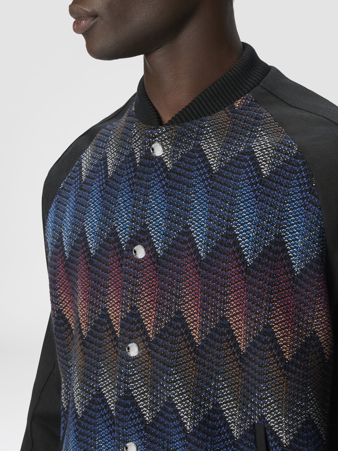 Cotton-blend bomber jacket with zigzag knit insert, Multicoloured  - 8053147516479 - 4