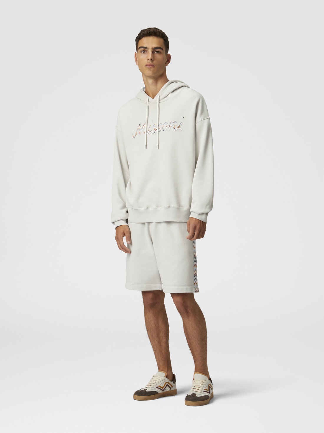 Short en coton avec empiècement en zigzag, Blanc  - US25SI08BJ00M8S01G2 - 1