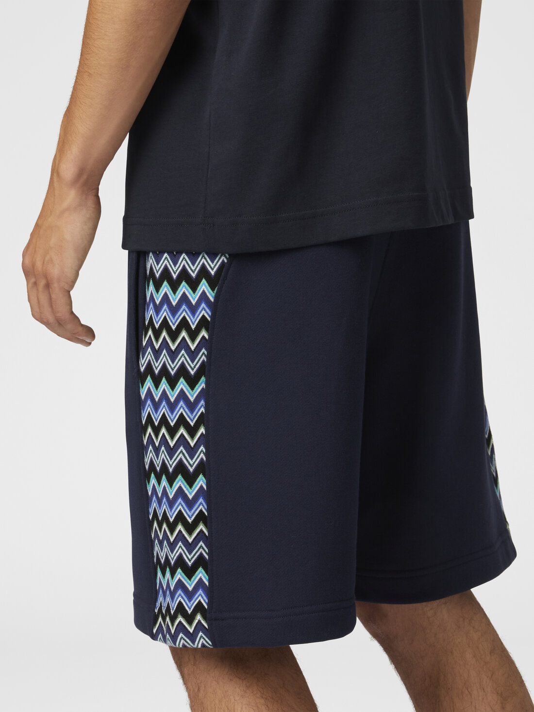 Shorts aus Baumwolle mit Zickzack-Einsatz, Blau - US25SI08BJ00M8S72JV - 4
