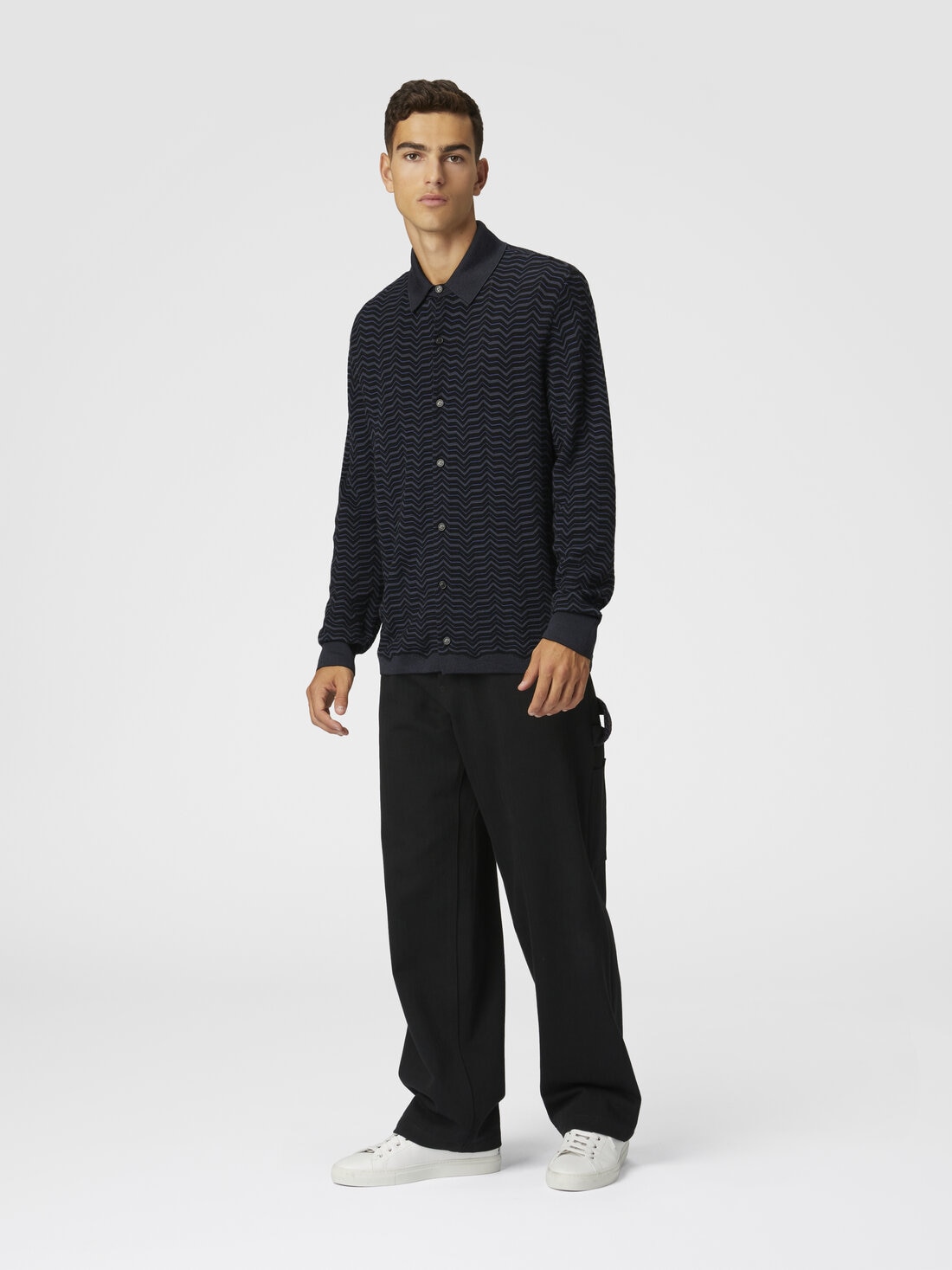 Camicia in maglia di lana e viscosa con onde, Blu & Grigio - US25SJ04BK044ES72JK - 1