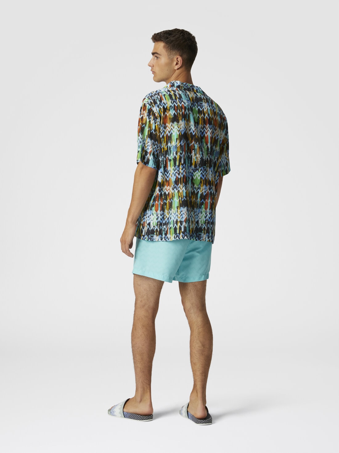 Viscose bowling shirt with zig zag print brushed effect, Black Multicoloured  - US25SJ0BBW00VFSM9LV - 2