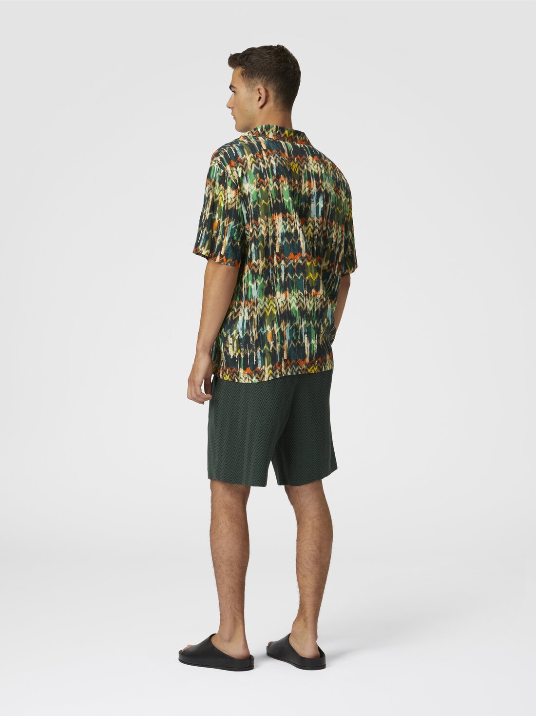 Viscose bowling shirt with zig zag print brushed effect, Green - US25SJ0BBW00VFSM9LW - 2
