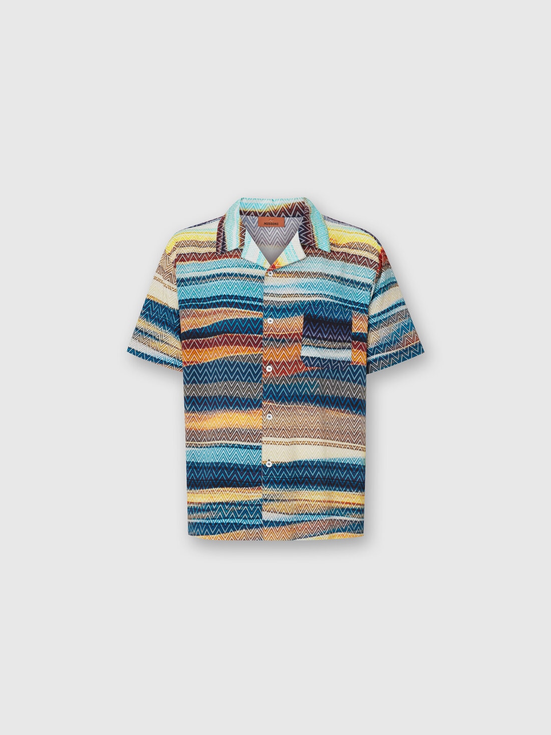 Bowling shirt with gradient zig zag print and breast pocket, Blue - US25SJ0BBW00W1SM9LU - 0