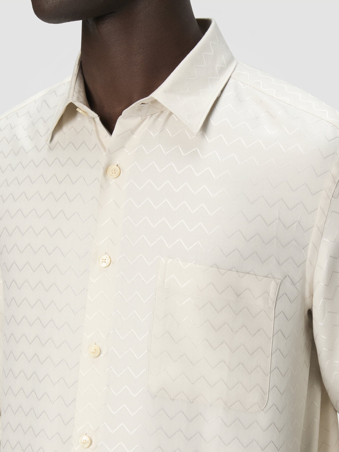 Camisa de algodón, viscosa y lino con estampado en zigzag brillante, Verde  - US25SJ0HBW00VA30905 - 4