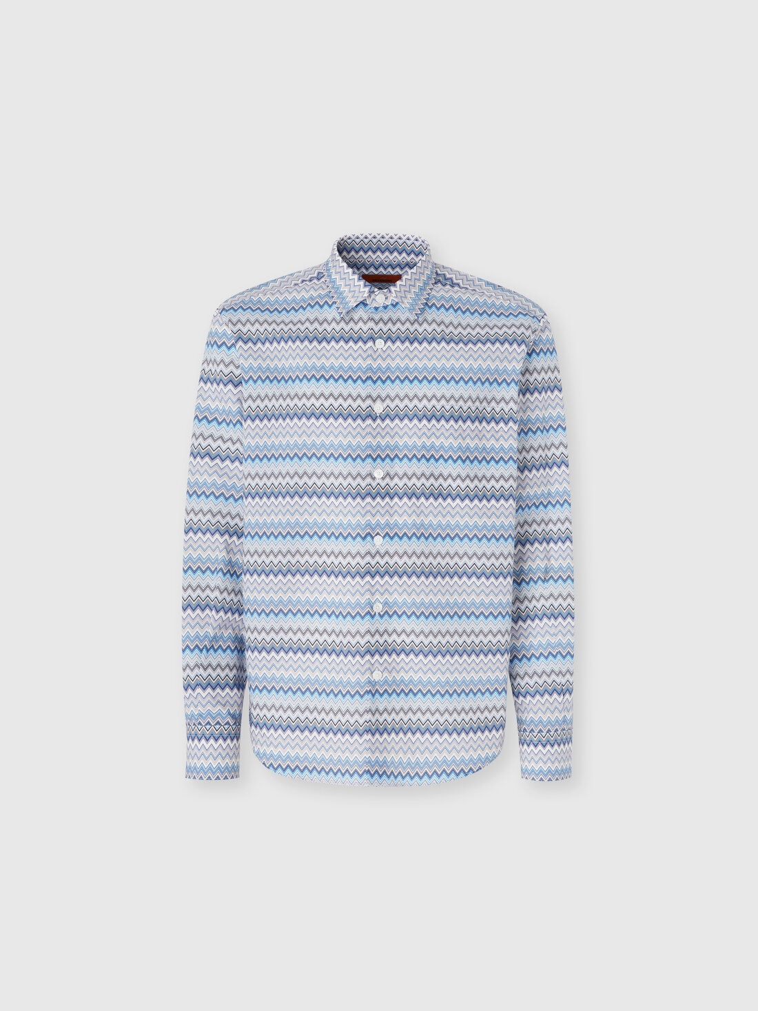 Camicia in popeline di cotone zig zag con taschino, Blu & Grigio - US25SJ0HBW00W0S01FS - 0