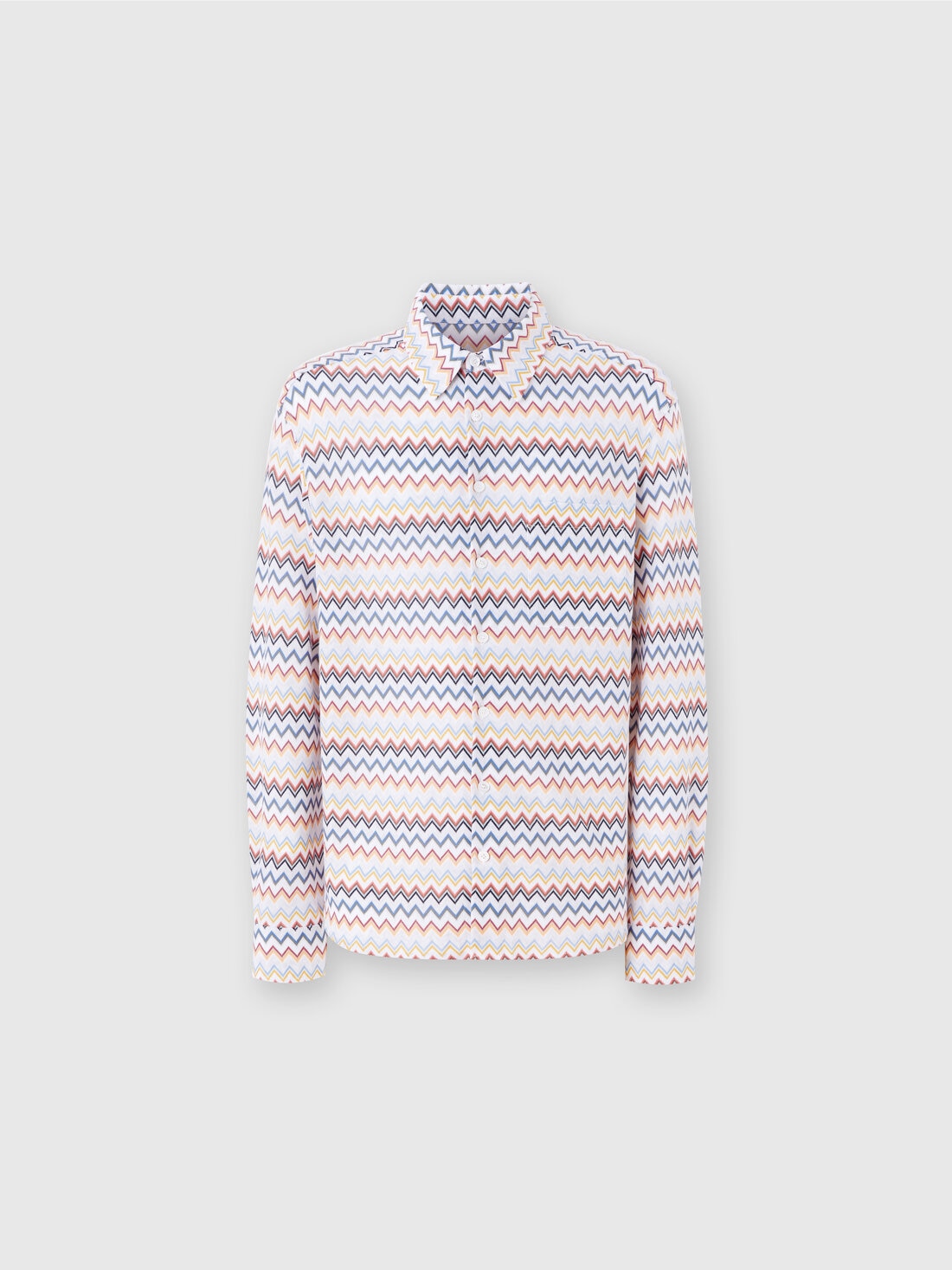 Camicia in cotone zig zag con taschino, Bianco  & Arancio - US25SJ0KBR010US01FA - 0