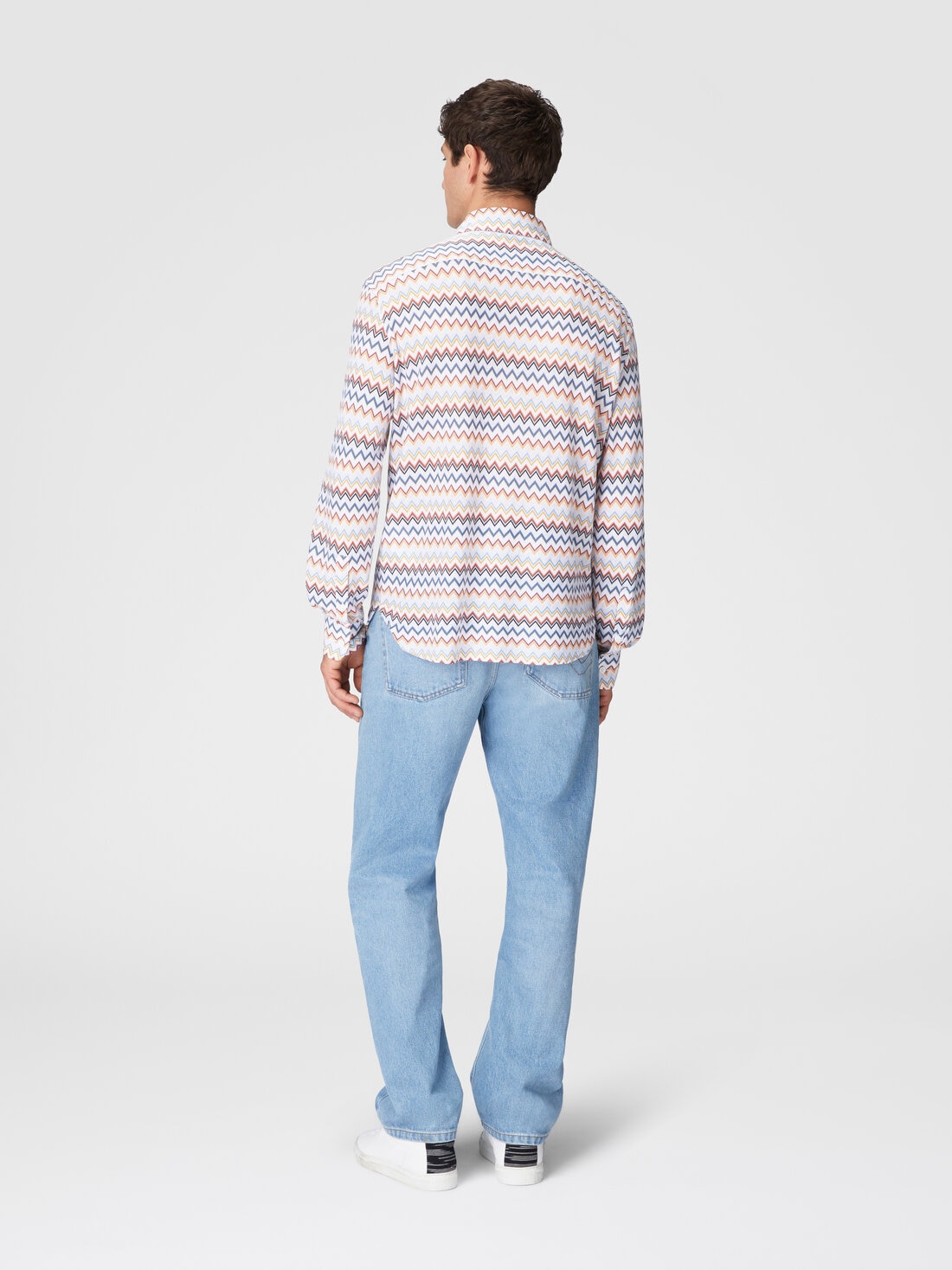 Camicia in cotone zig zag con taschino, Bianco  & Arancio - US25SJ0KBR010US01FA - 2
