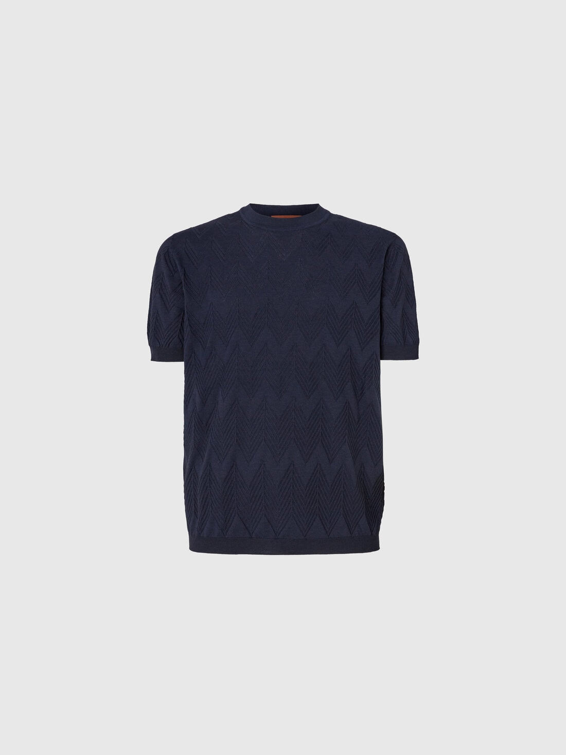 Cotton and silk knit crewneck T-shirt with 3D chevron, Blue - US25SL02BK043ZS72JF - 0
