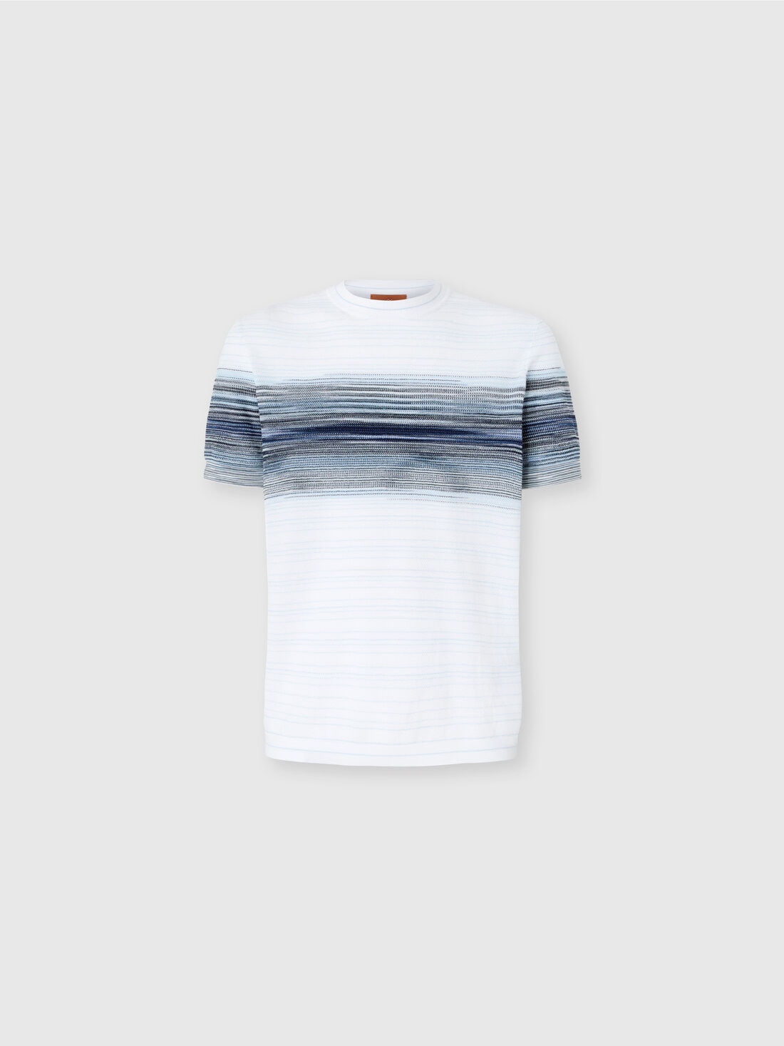 ハニカムコットンニットクルーネックTシャツ、スラブディテール, ホワイト＆ブルー - US25SL06BK044KS01FT - 0