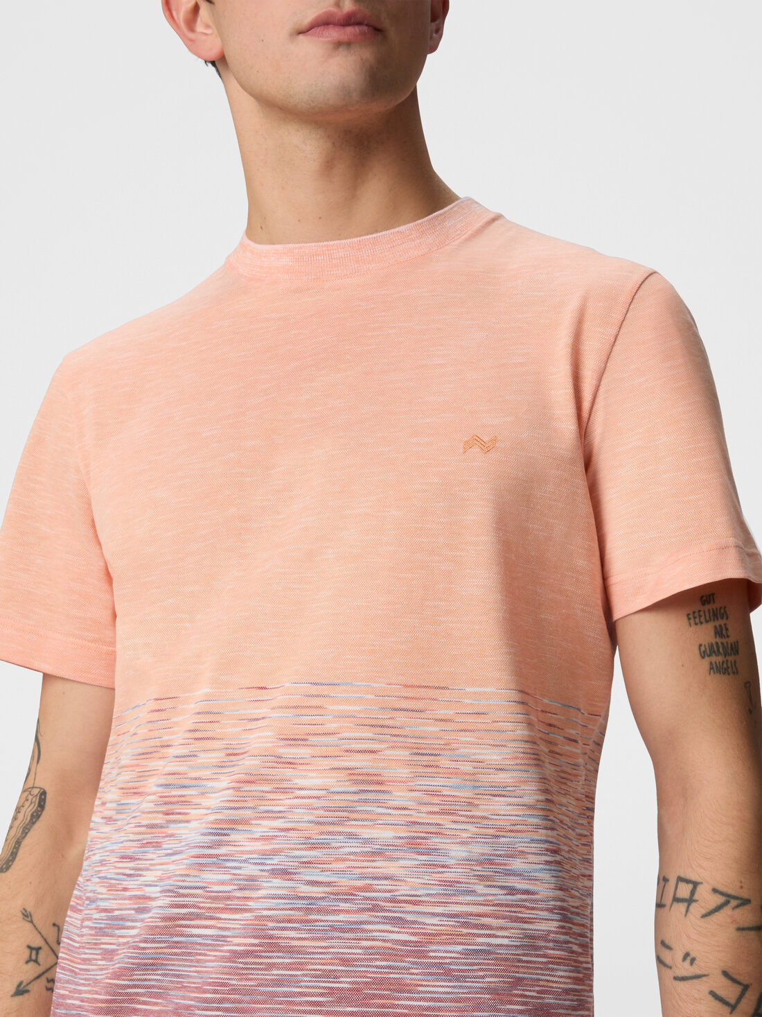 Crewneck T-shirt in slub cotton and linen with zigzag embroidery, Orange & Red  - US25SL09BJ00MRS208C - 4