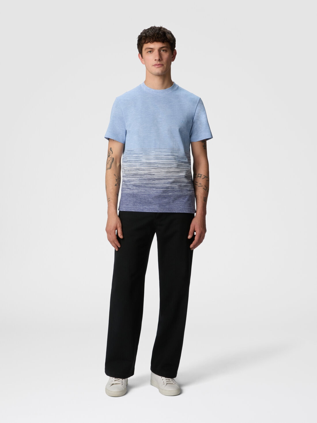 Crewneck T-shirt in slub cotton and linen with zigzag embroidery, Blue - US25SL09BJ00MRS72IZ - 1