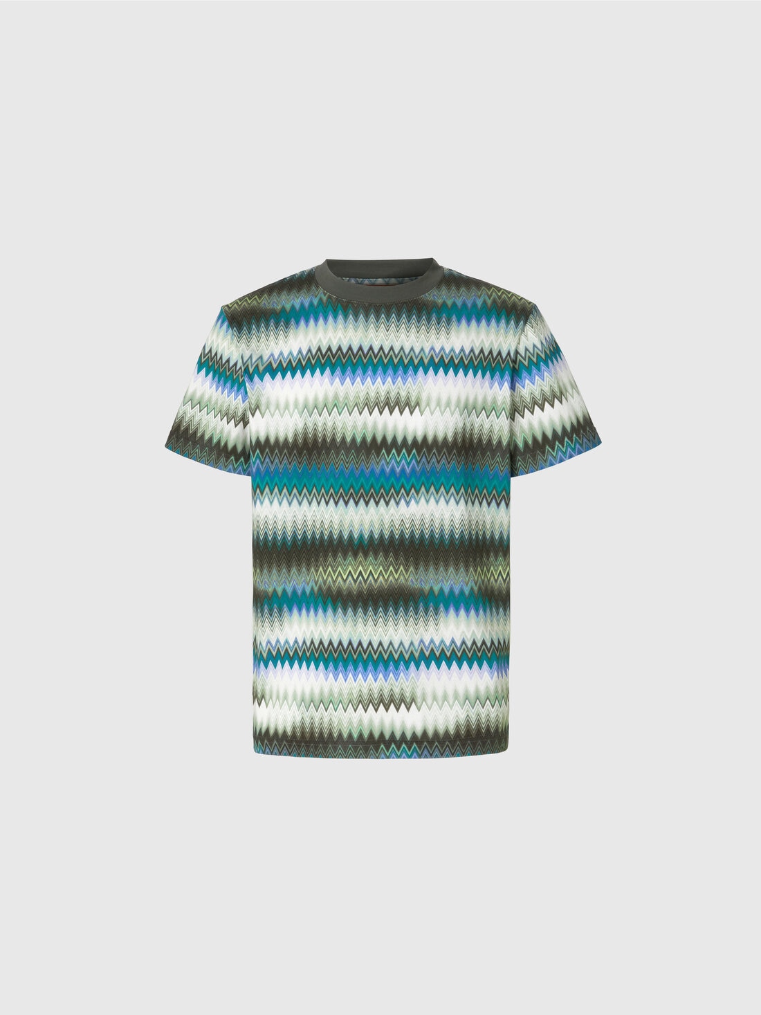 Cotton crewneck T-shirt with gradient micro zigzag print, Green - US25SL0EBJ00N2SM9LT - 0