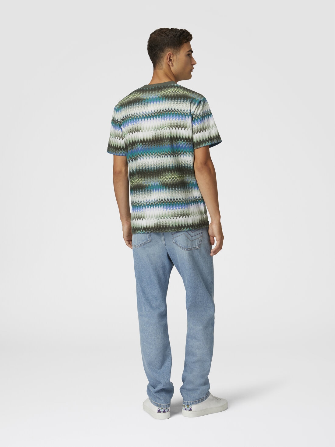 Cotton crewneck T-shirt with gradient micro zigzag print, Green - US25SL0EBJ00N2SM9LT - 2