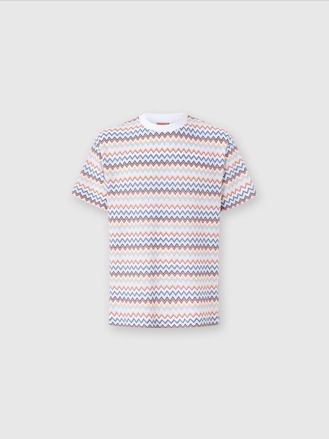 Zig zag cotton crewneck T-shirt with contrasting collar, White  & Orange - US25SL0HBR010US01FA - 0
