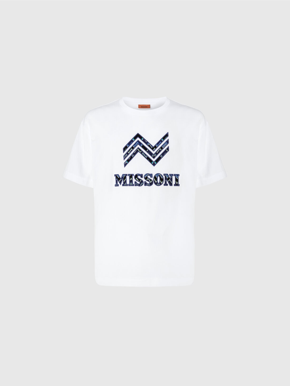 T-shirt girocollo in cotone con inserto zig zag e scritta logo, Bianco  - US25SL0KBJ00NMS01G6 - 0