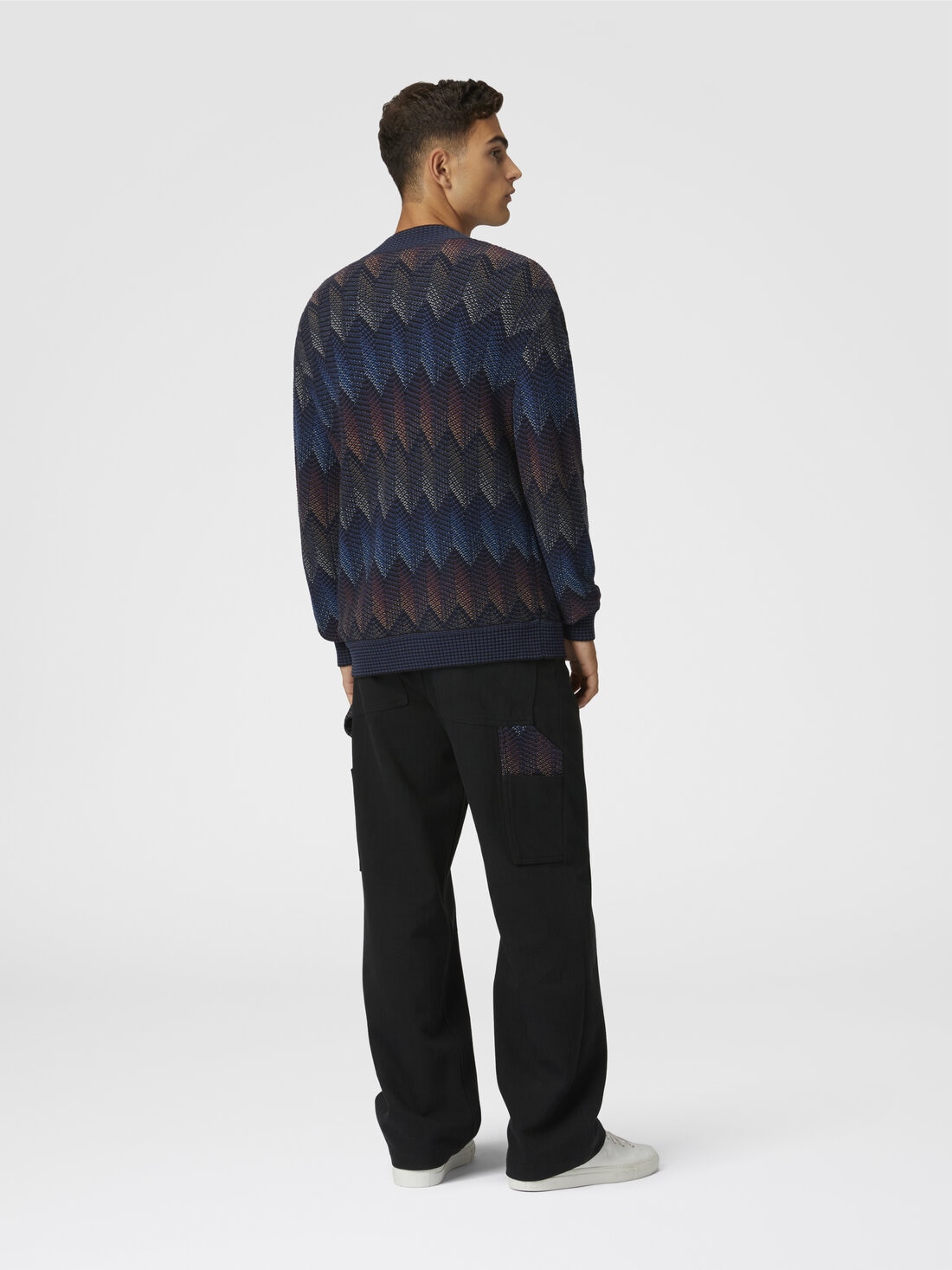 Gradient chevron cotton blend cardigan with pockets, Blue - US25SM09BC0050S91N2 - 2