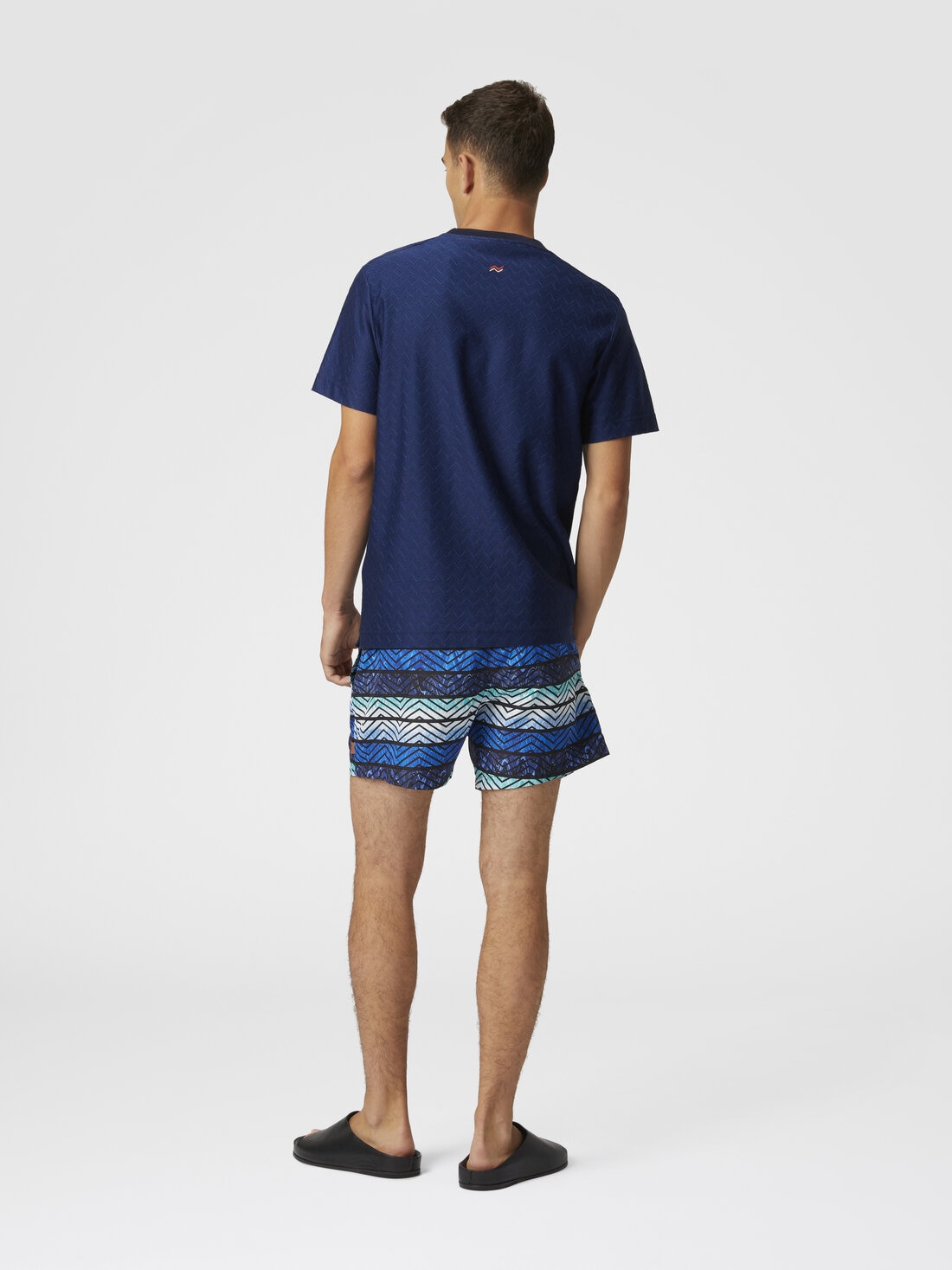 Zigzag print swim trunks with stripes and dégradé, Blue - US25SP00BW00VKS72JP - 2