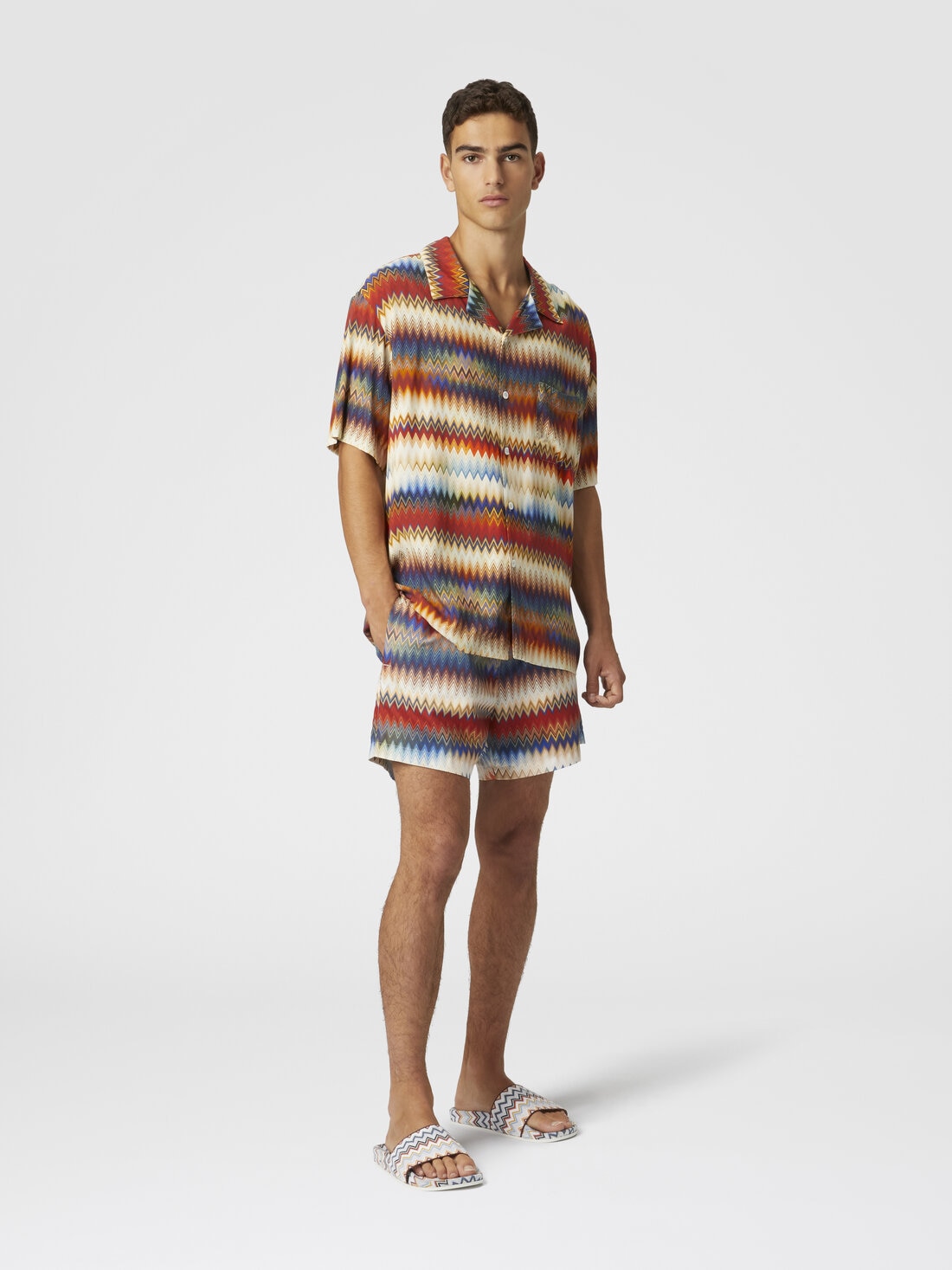 Swim shorts with gradient micro zigzag print, Red  - 8053147480060 - 1