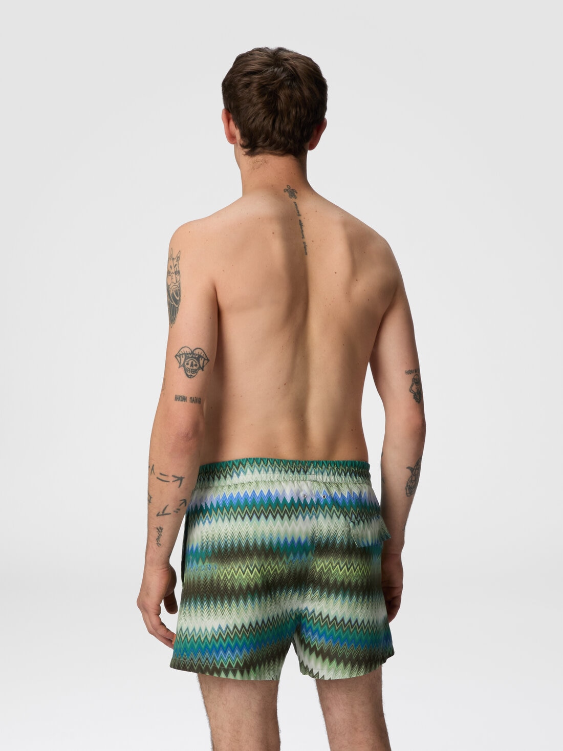 Swim shorts with gradient micro zigzag print, Green - US25SP00BW00W7SM9LT - 2