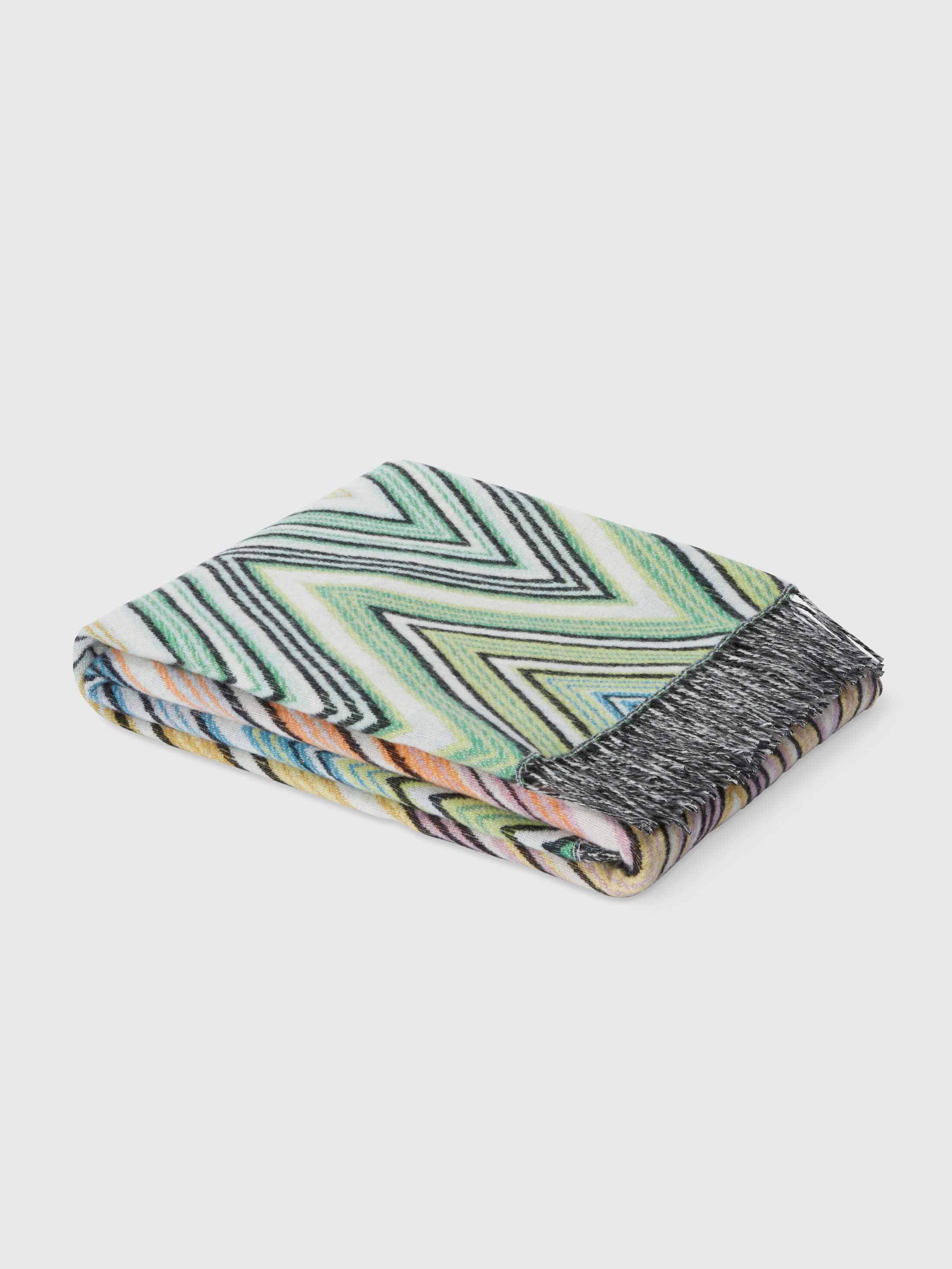 Missoni Decke 130x190 Cm Aus Wollmischgewebe Mit Chevronmuster Und Fransen In Green