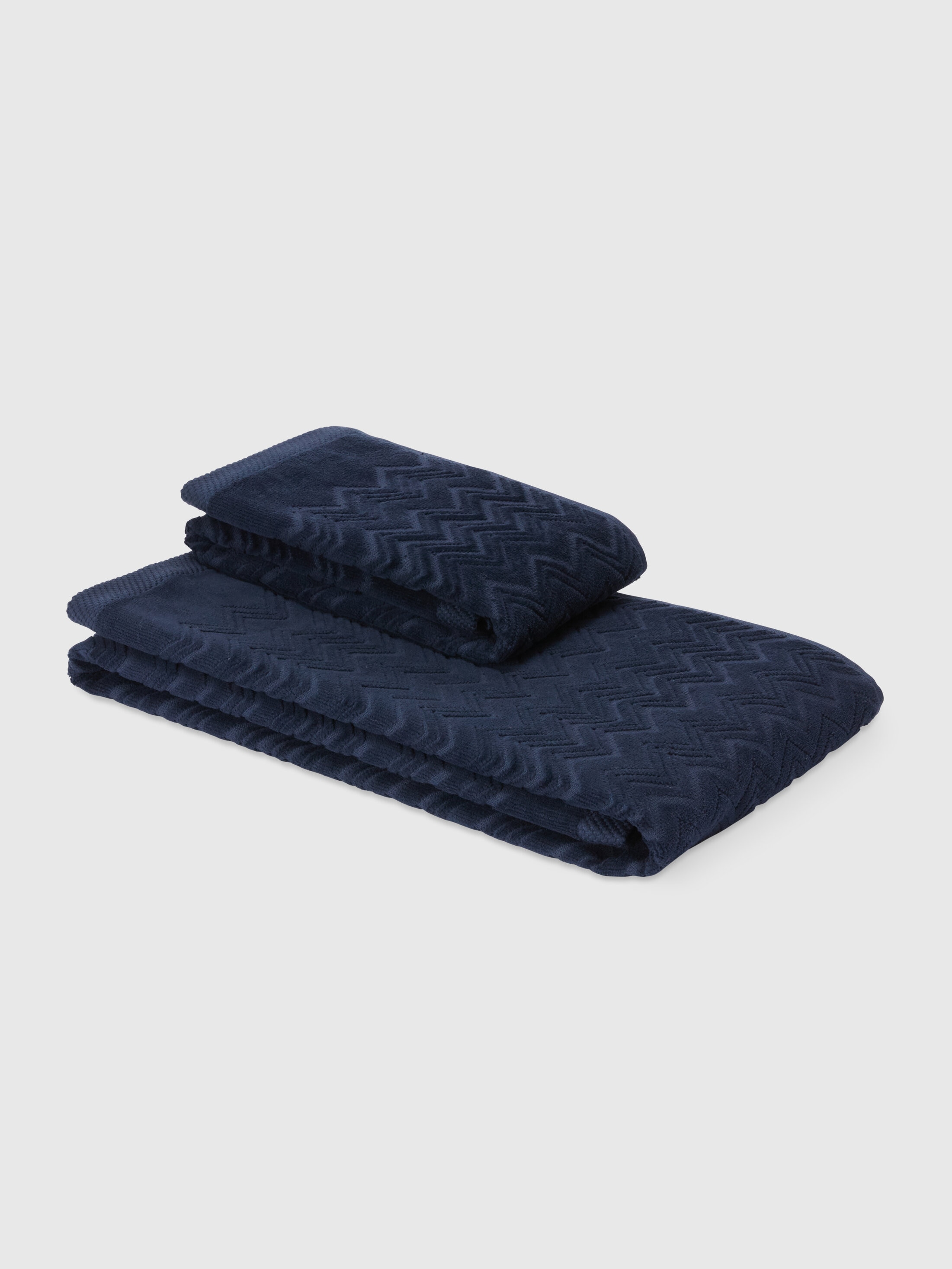 Missoni Home Chalk 2-piece Bath Towel Set In Cotton Terry With Zigzag Pattern In Blue