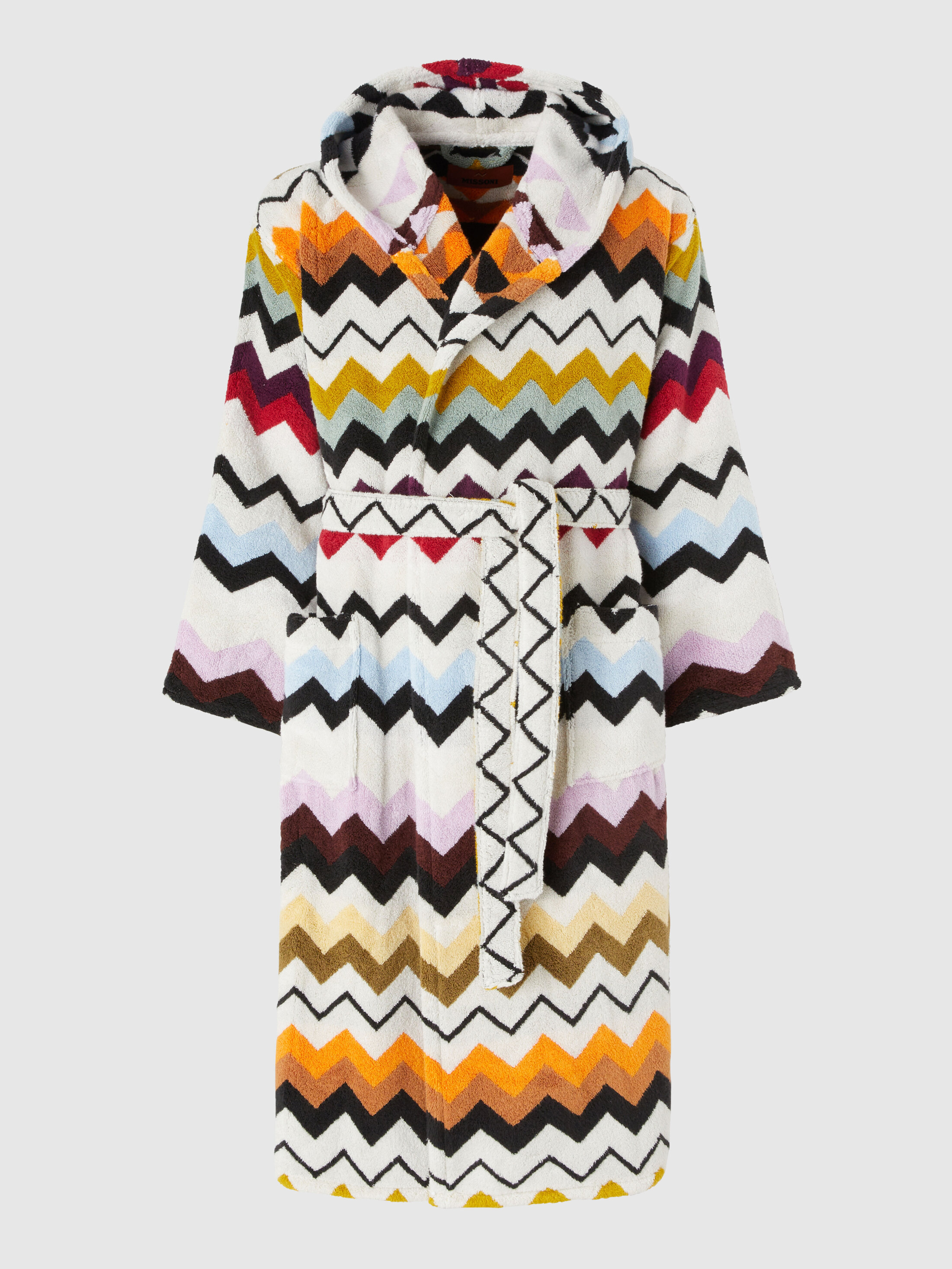 Murrina Hooded Bathrobe in cotton terry with zig zag pattern