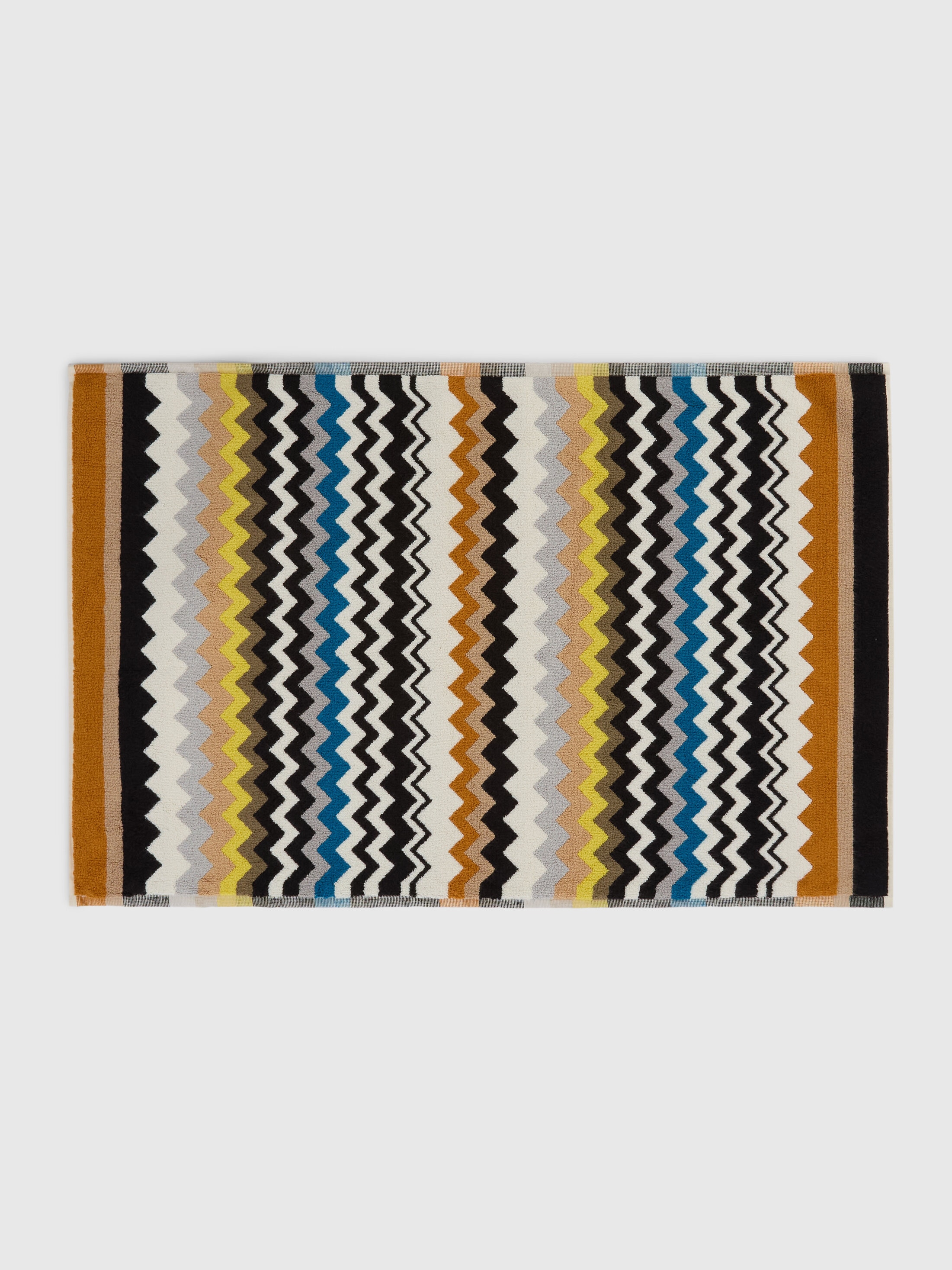 100％コットンのジグザグ模様のバスマット ブラック＆マルチカラー