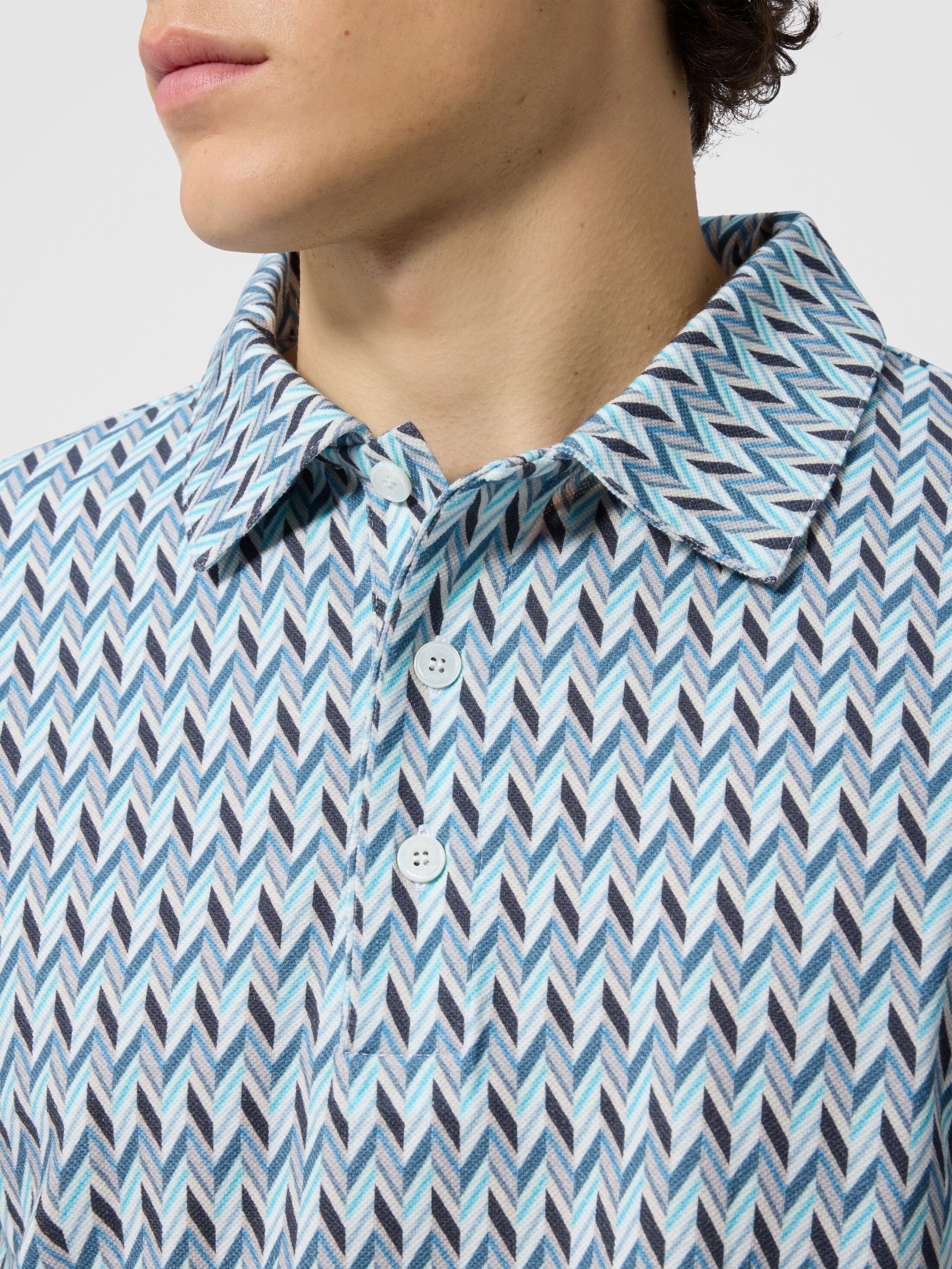 Polo in cotton piqué with zig zag motif Light Blue | Missoni