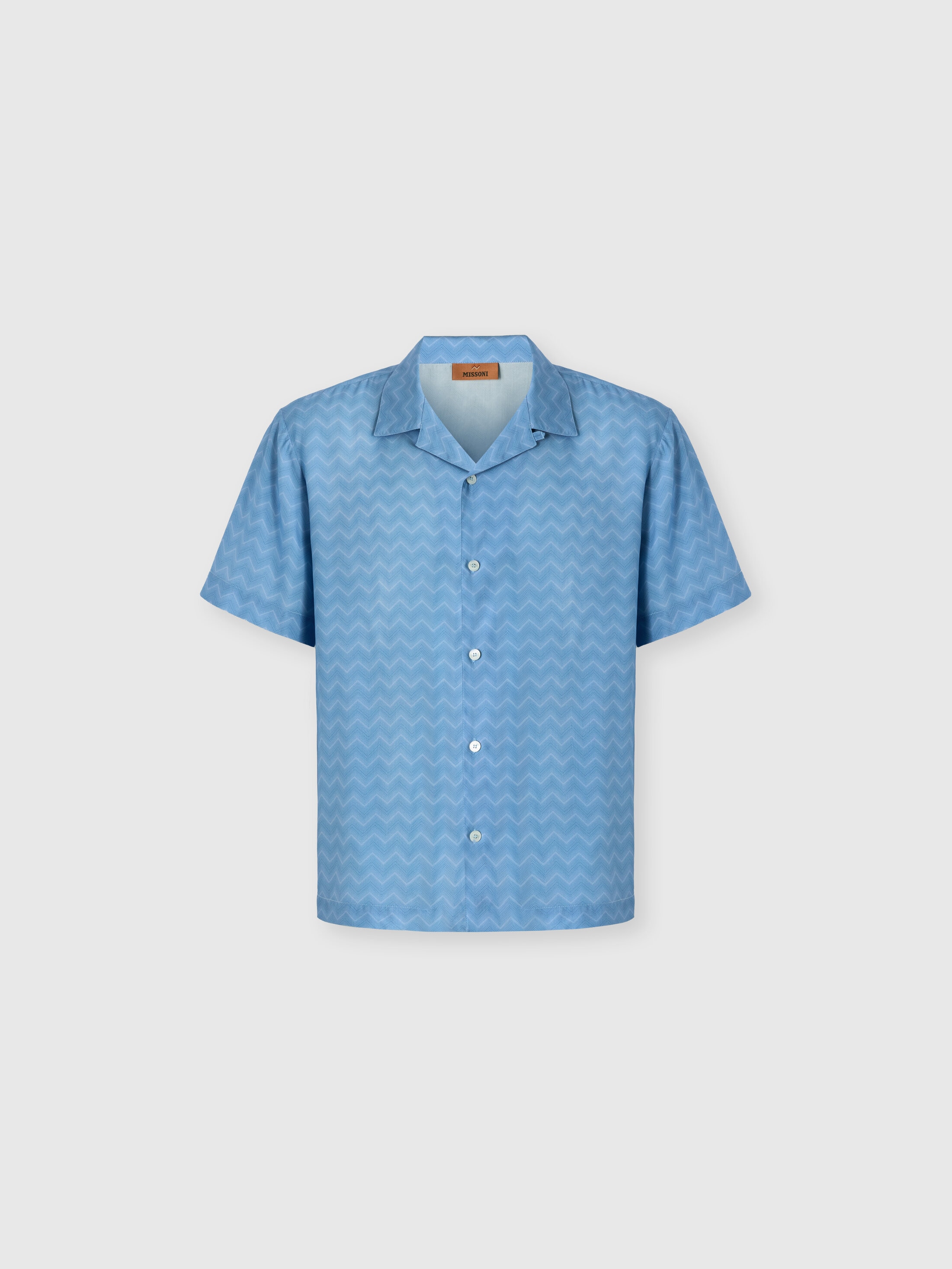 Missoni - Chemise bowling en viscose imprim zigzag ton sur ton Homme Bleu Clair Taille L 224 €