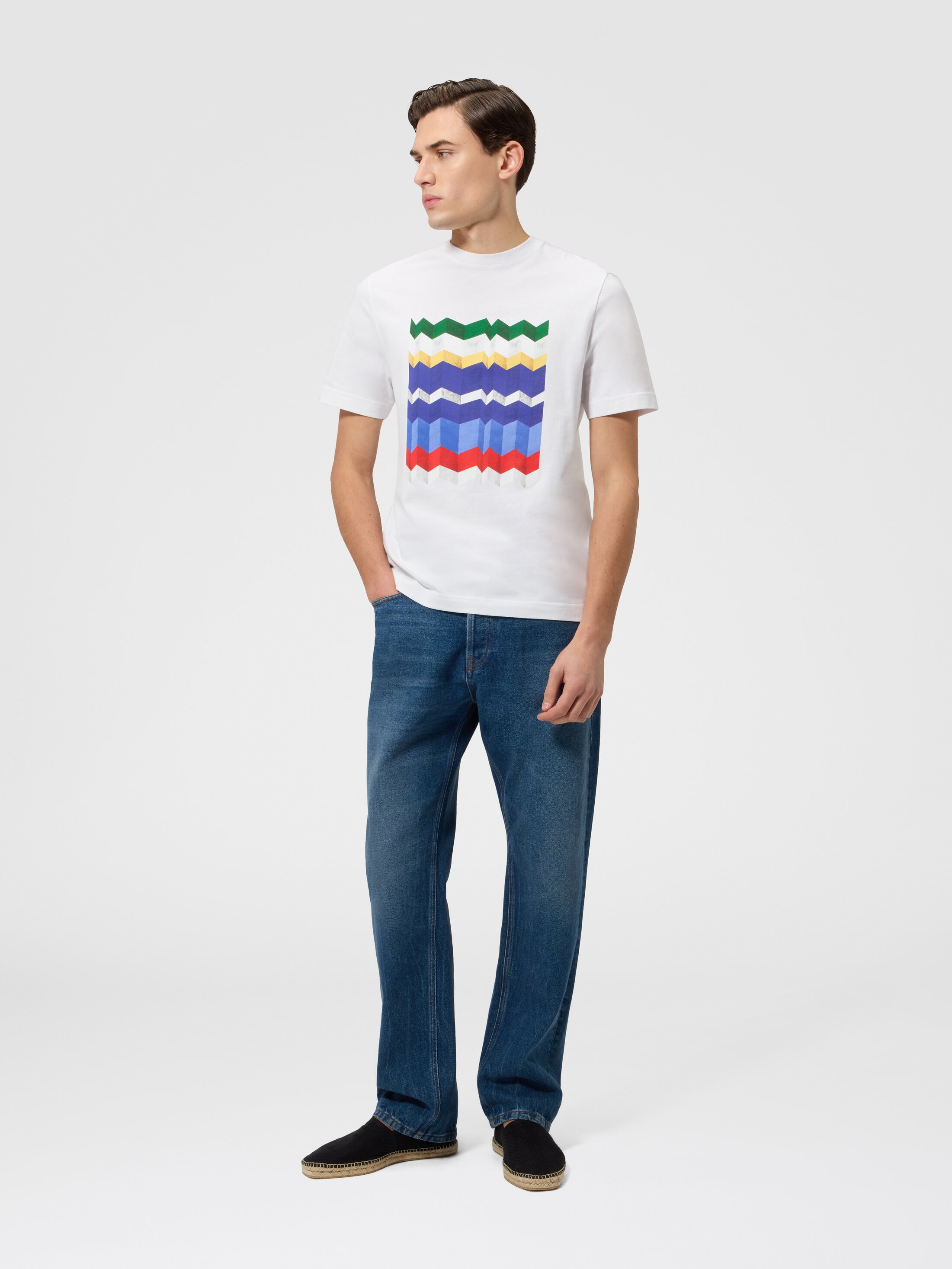 Crew-neck cotton T-shirt with macro zigzag print White