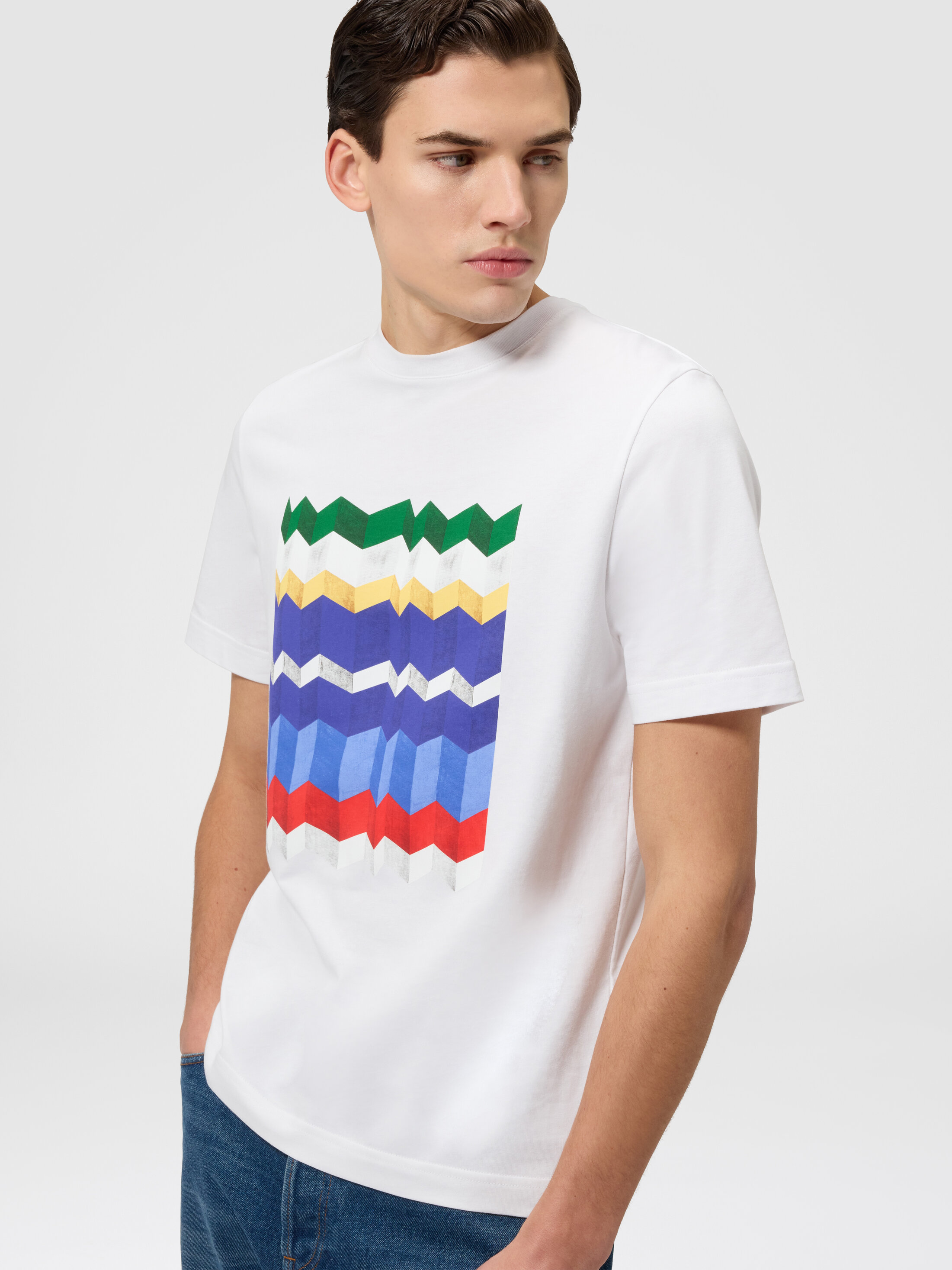 Crew-neck cotton T-shirt with macro zigzag print White