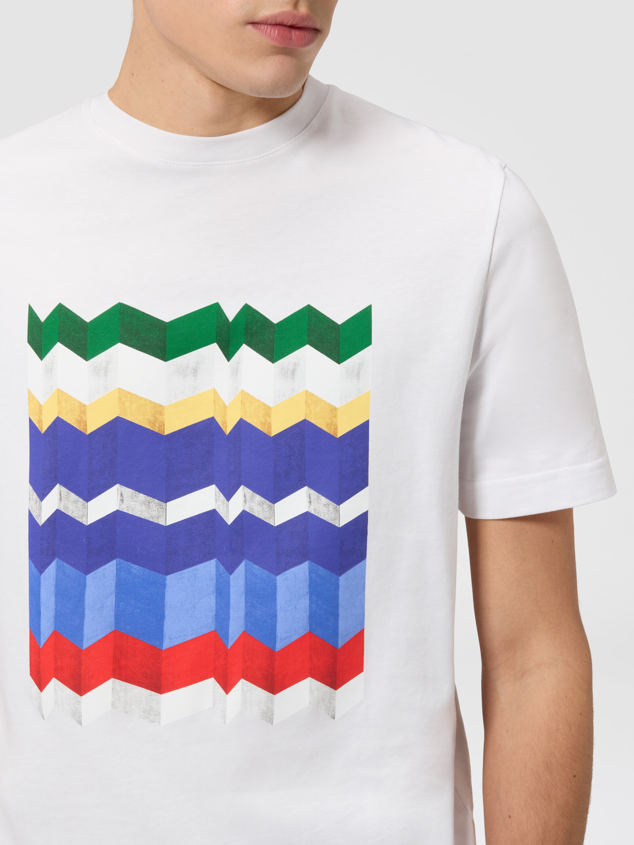 mya24 Crew-neck cotton T-shirt with macro zigzag print White