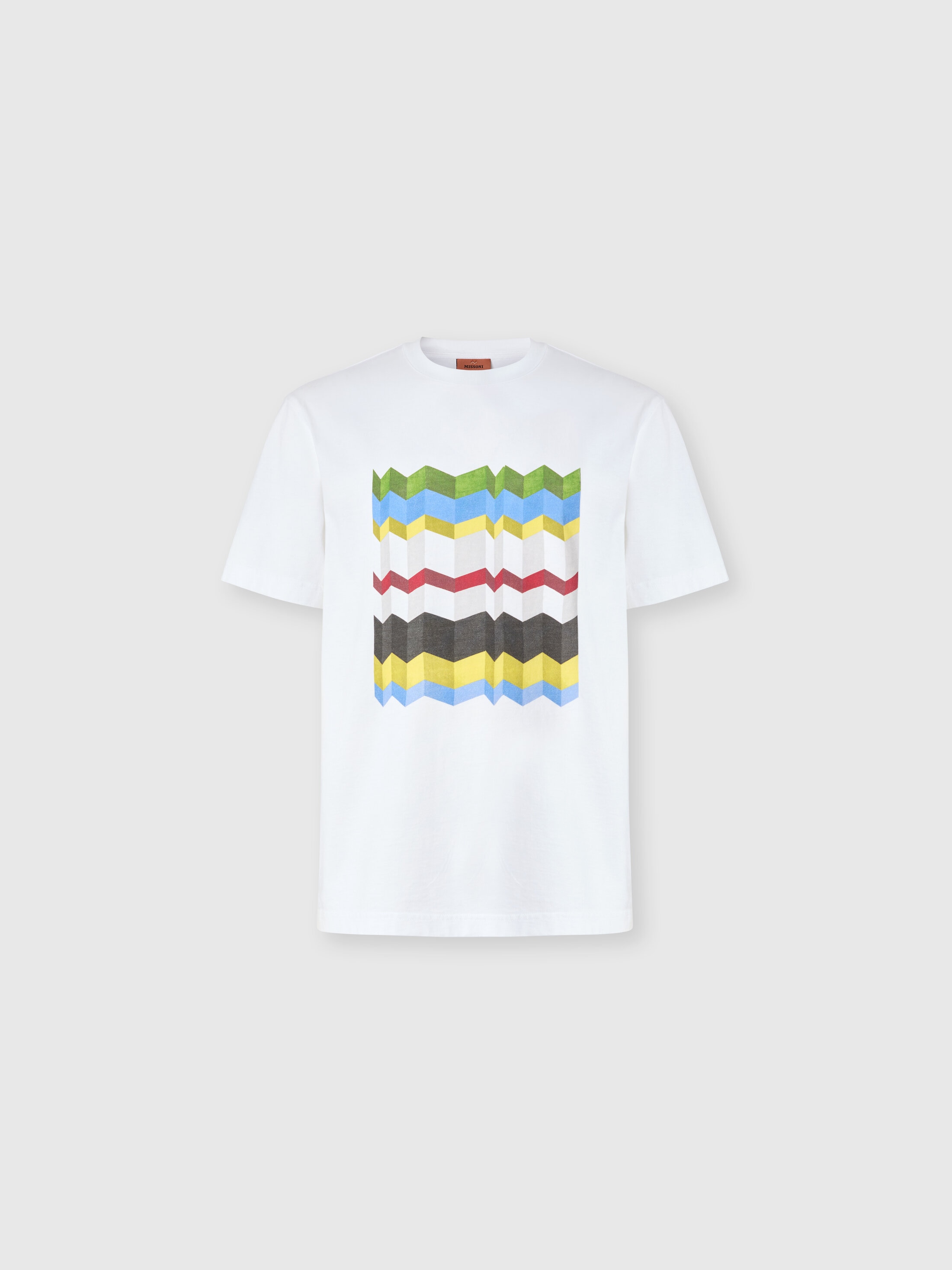Missoni - T-shirt ras du cou en coton avec imprim macro zigzag Homme Blanc Multicolore Taille XS 133 €