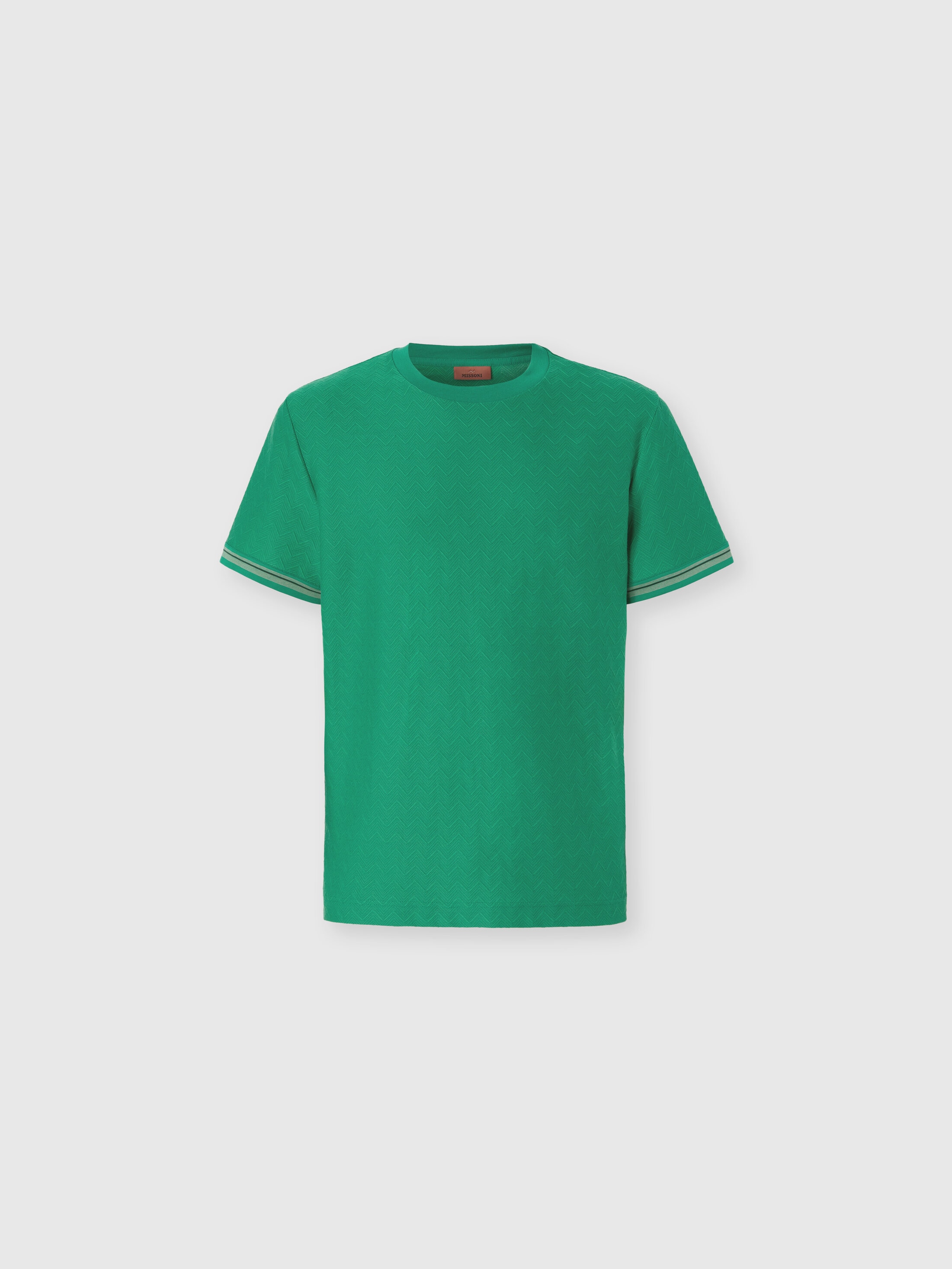 Missoni - T-shirt ras du cou en coton jacquard avec motif zigzag ton sur ton Homme Vert Taille XS 175 €