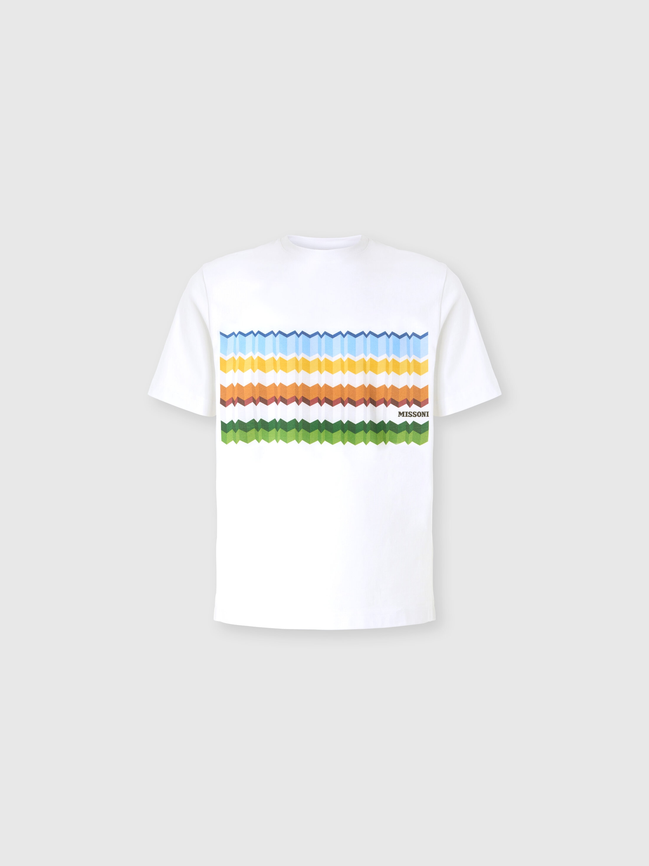 Missoni - T-shirt col rond en coton avec imprim et logo Homme Blanc Multicolore Taille L 190 €