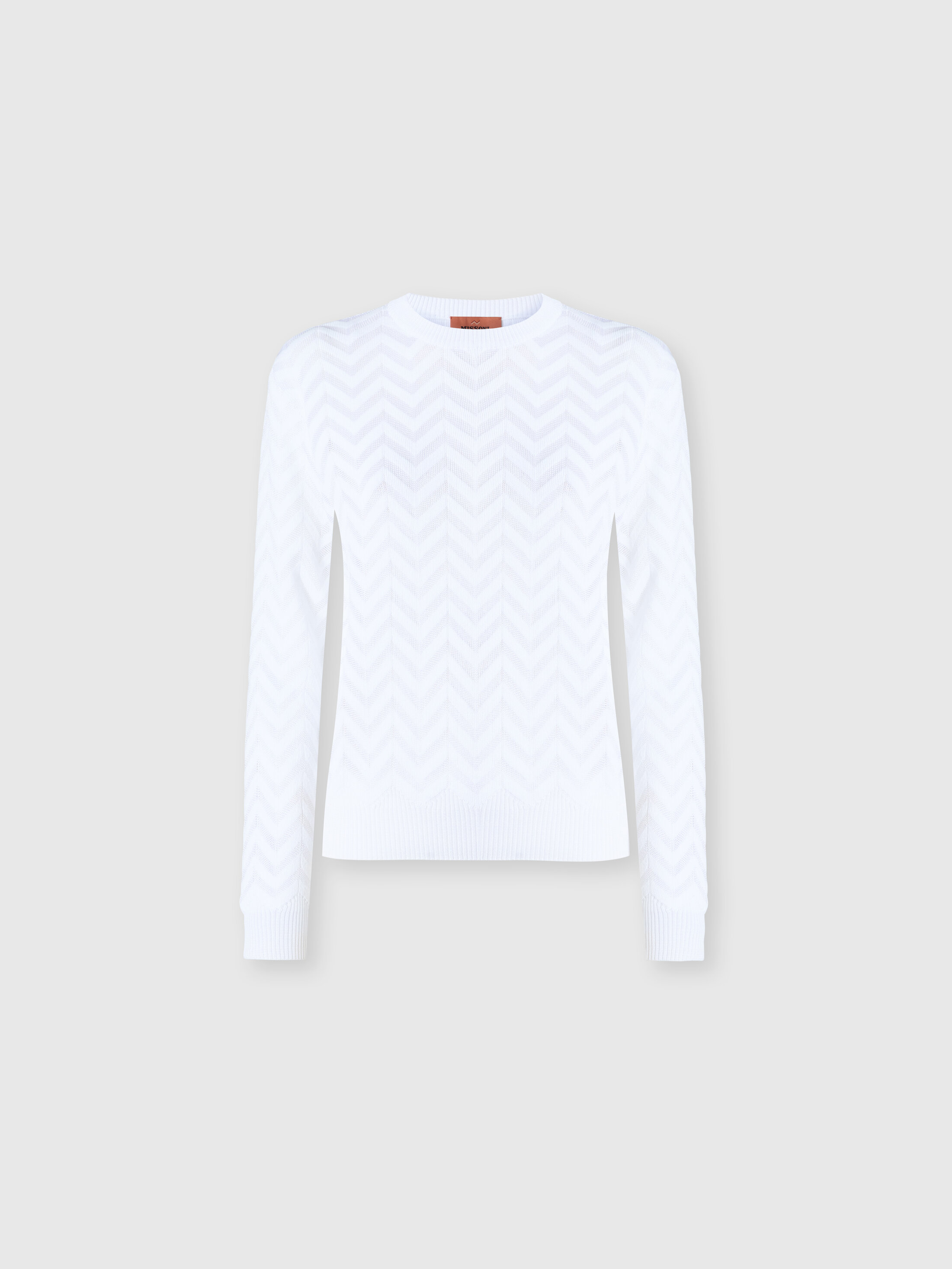 Missoni Stretch Chevron Cotton And Viscose Crewneck Sweater In White