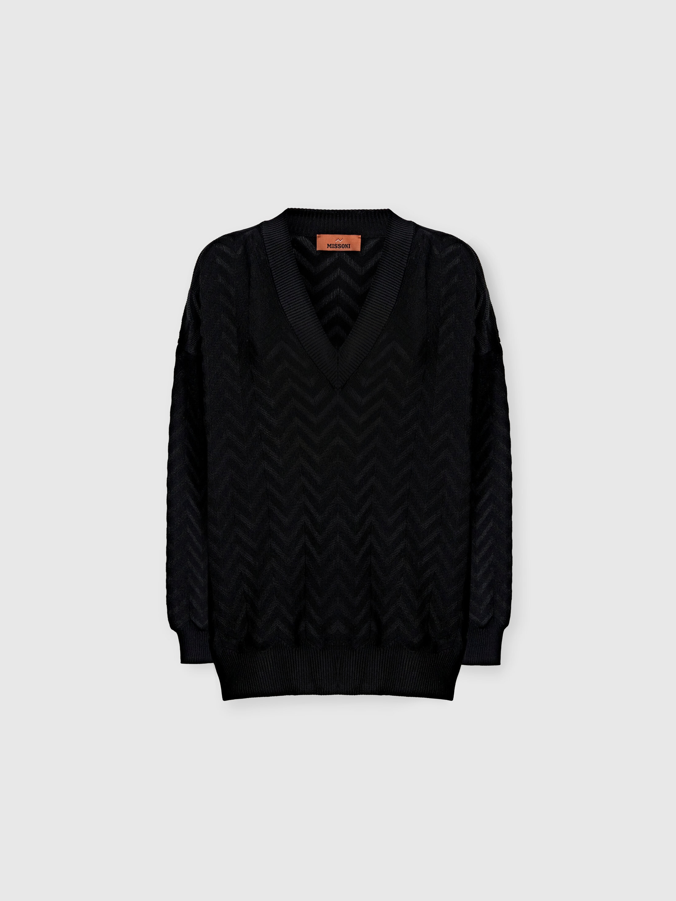 Missoni - Pull col en V en coton et viscose motif chevron Femme Noir Taille 46 850 €
