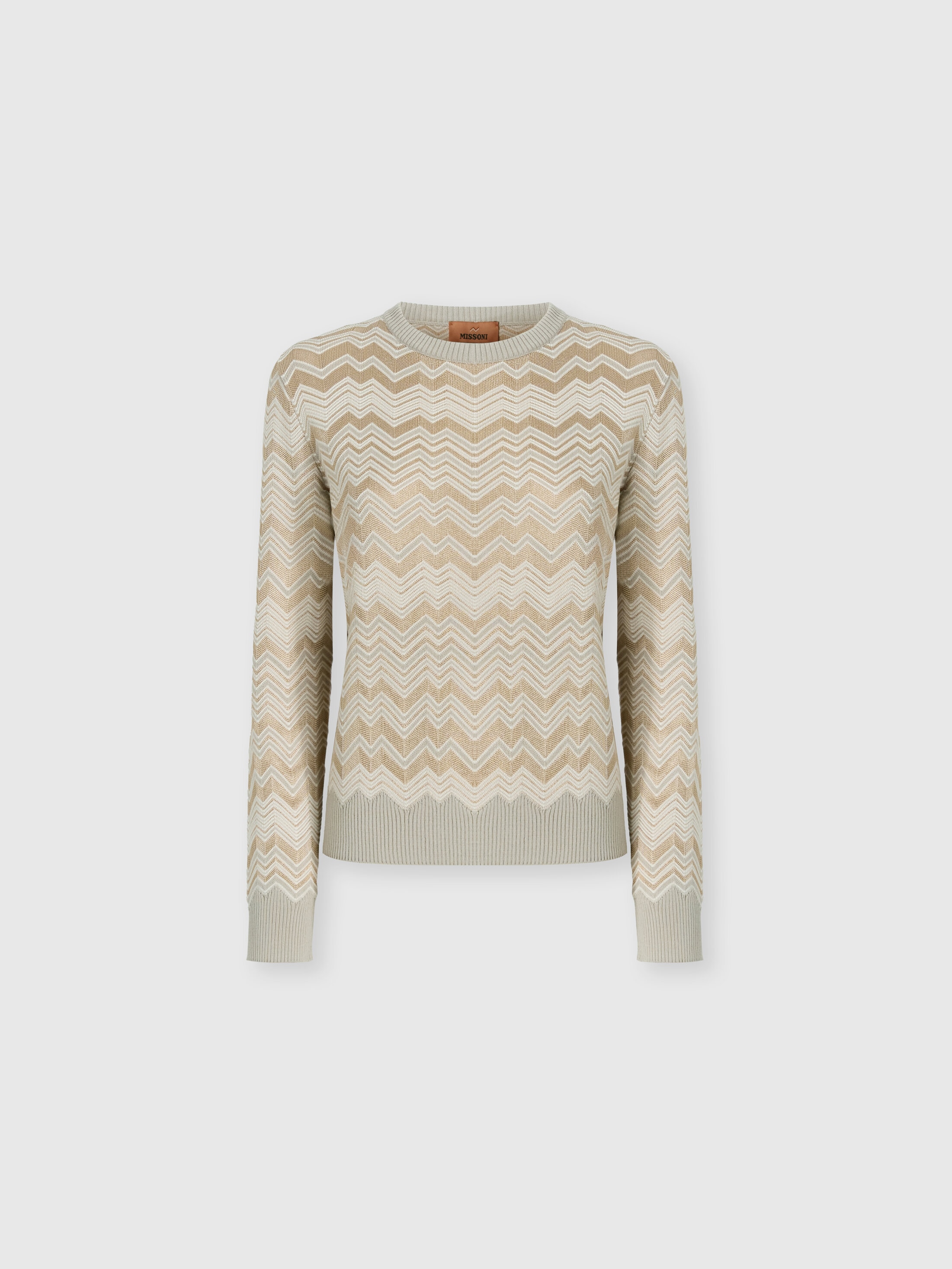 Zig zag viscose and wool crewneck sweater Beige | Missoni