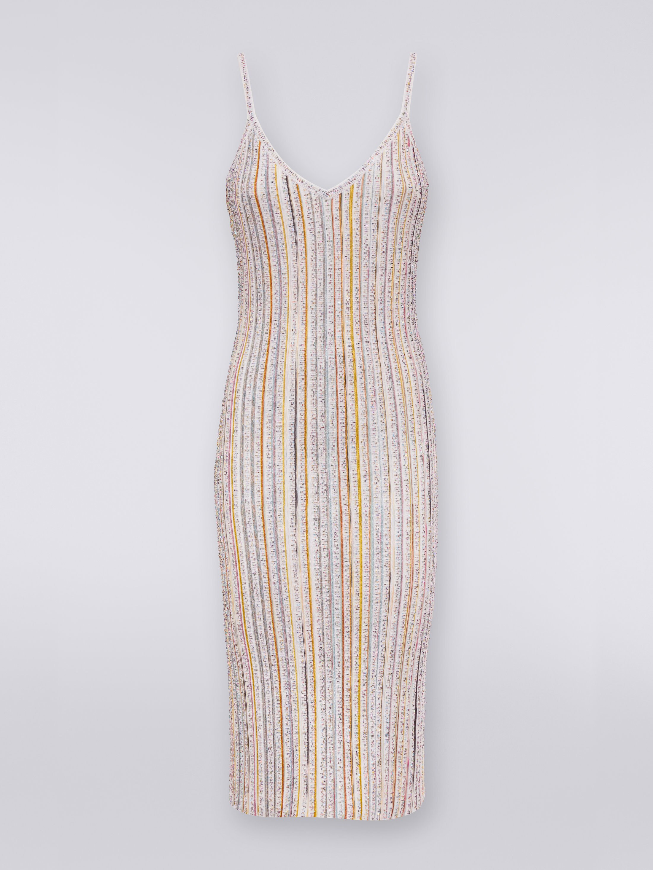 Striped fitted dress with sequins White & Multicoloured