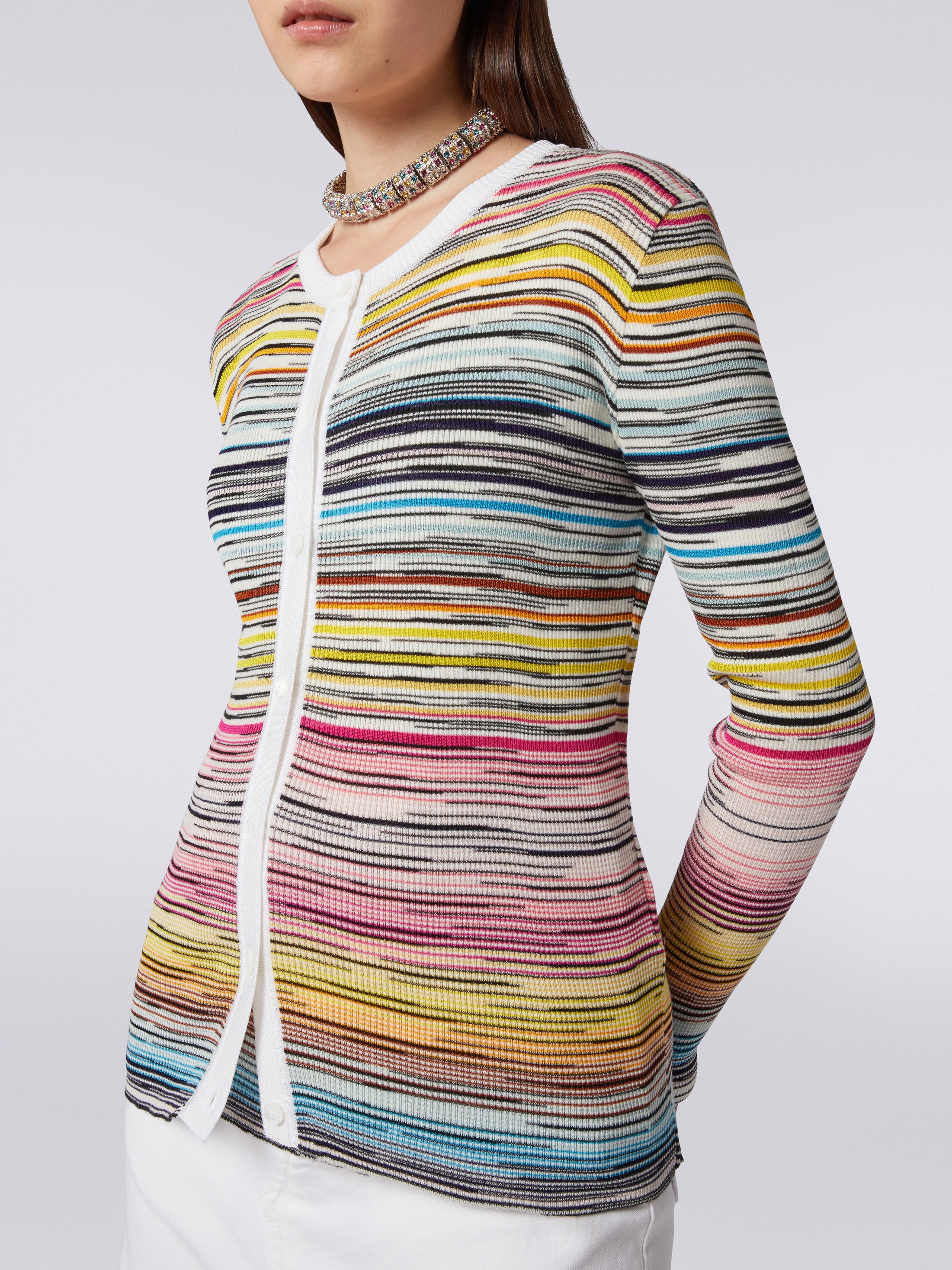 Wool and viscose contrasting with Multicoloured Missoni trim cardigan blend 