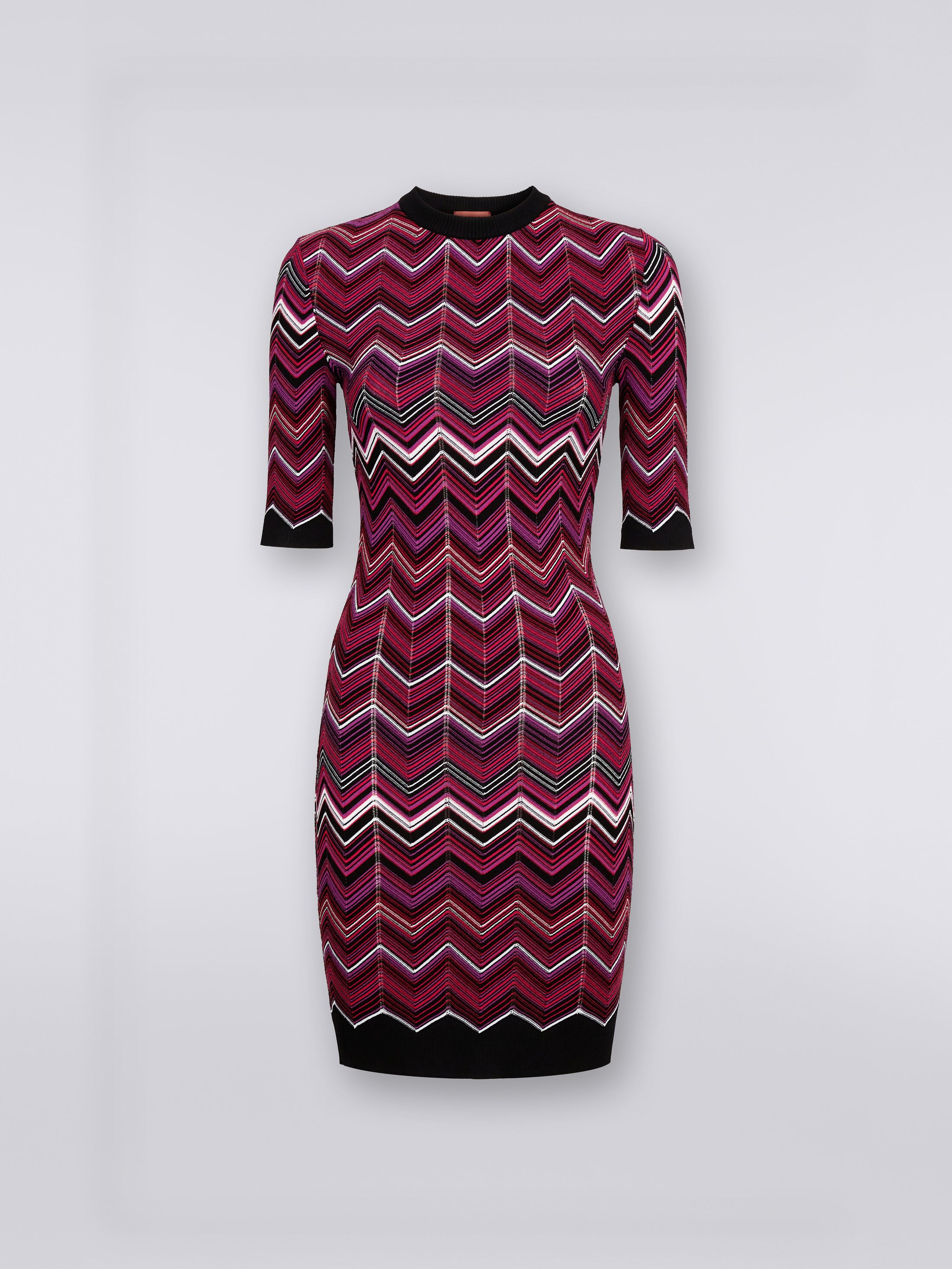 Three-quarter-length sleeved dress in viscose blend chevron