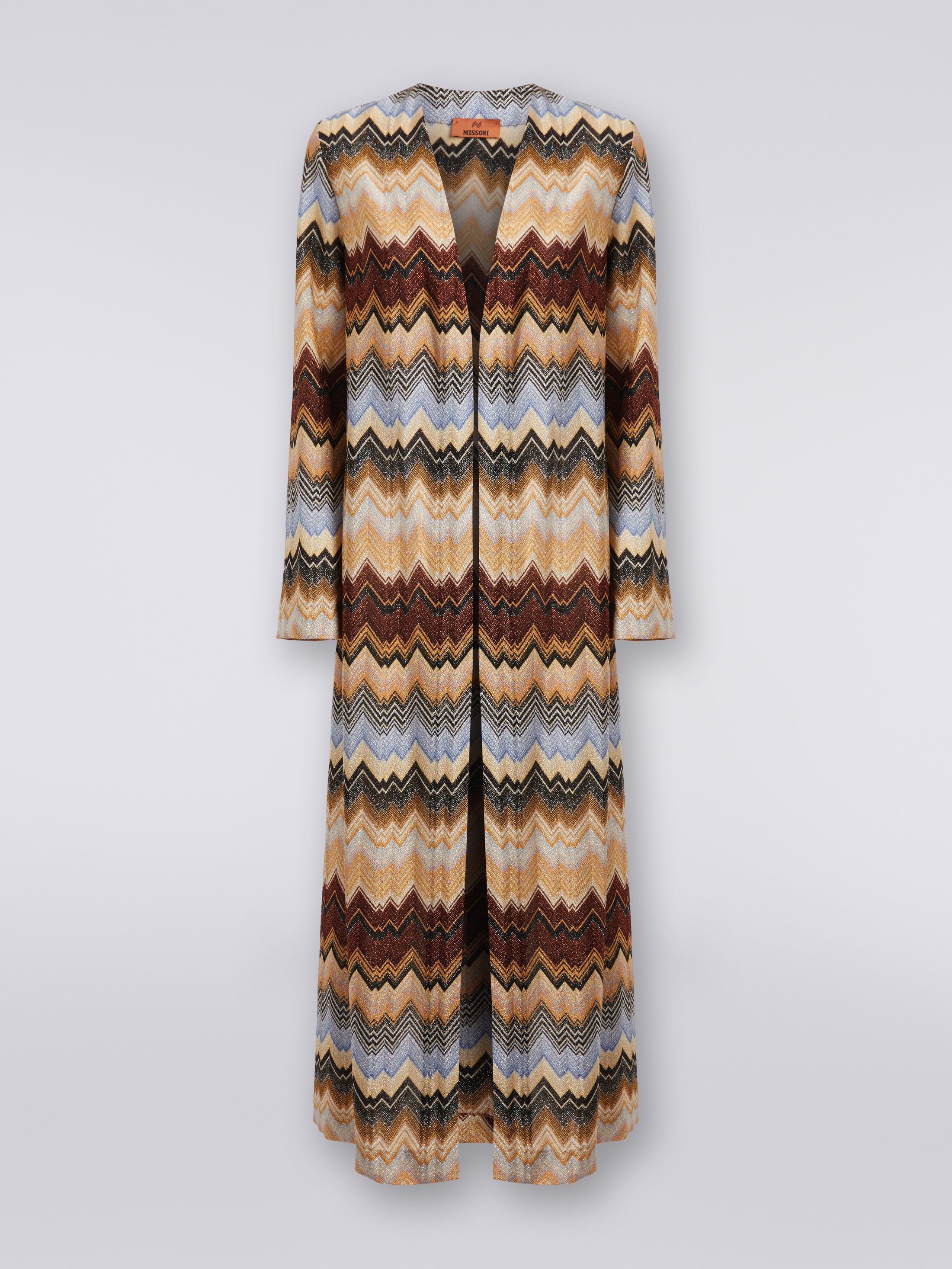 Long zigzag viscose pleated cardigan with lurex Multicoloured