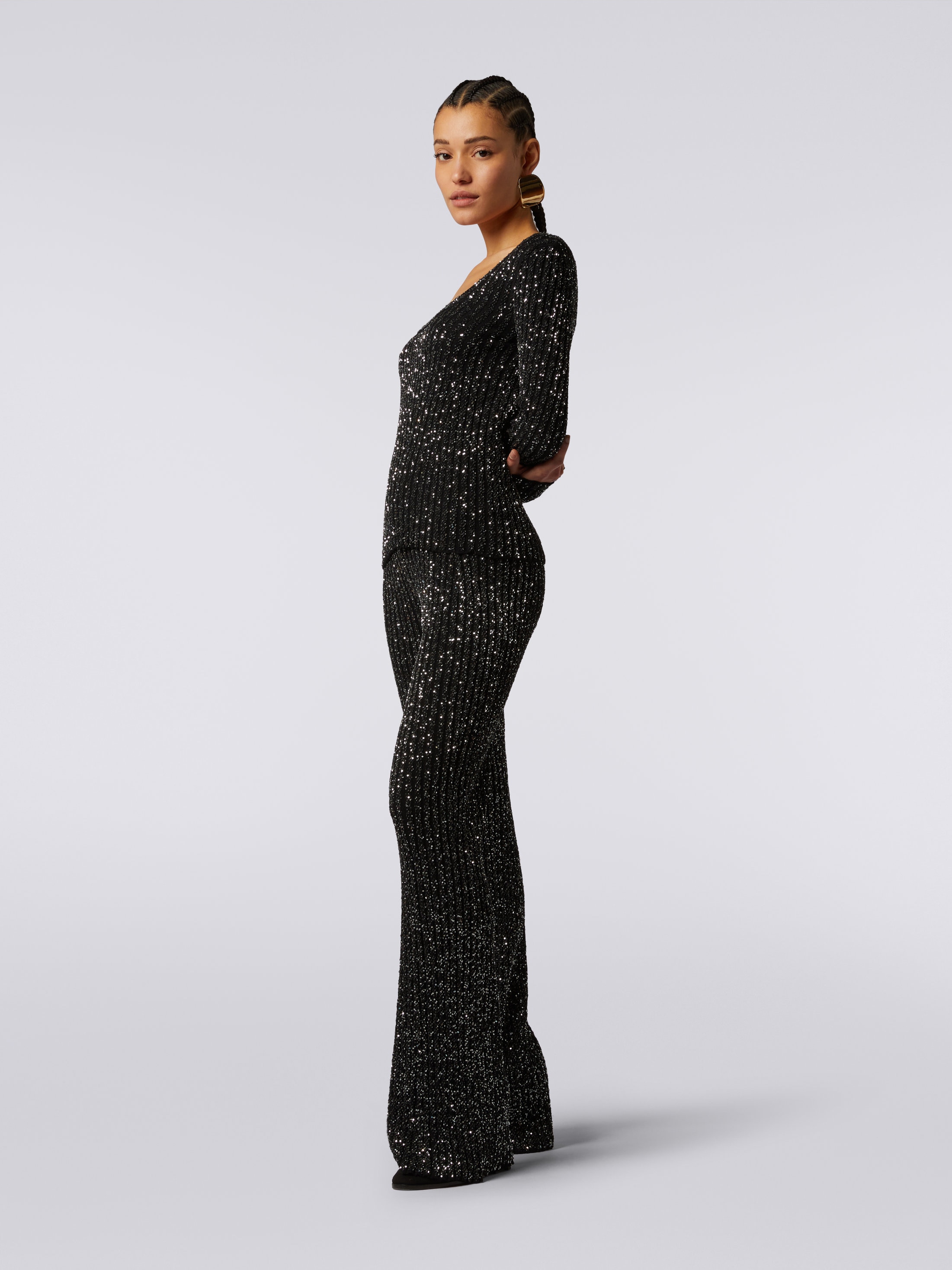 MISSONIブラック タートルネック スパンコール刺繍 トップス Viscose blend ribbed pullover with sequins Black | Missoni