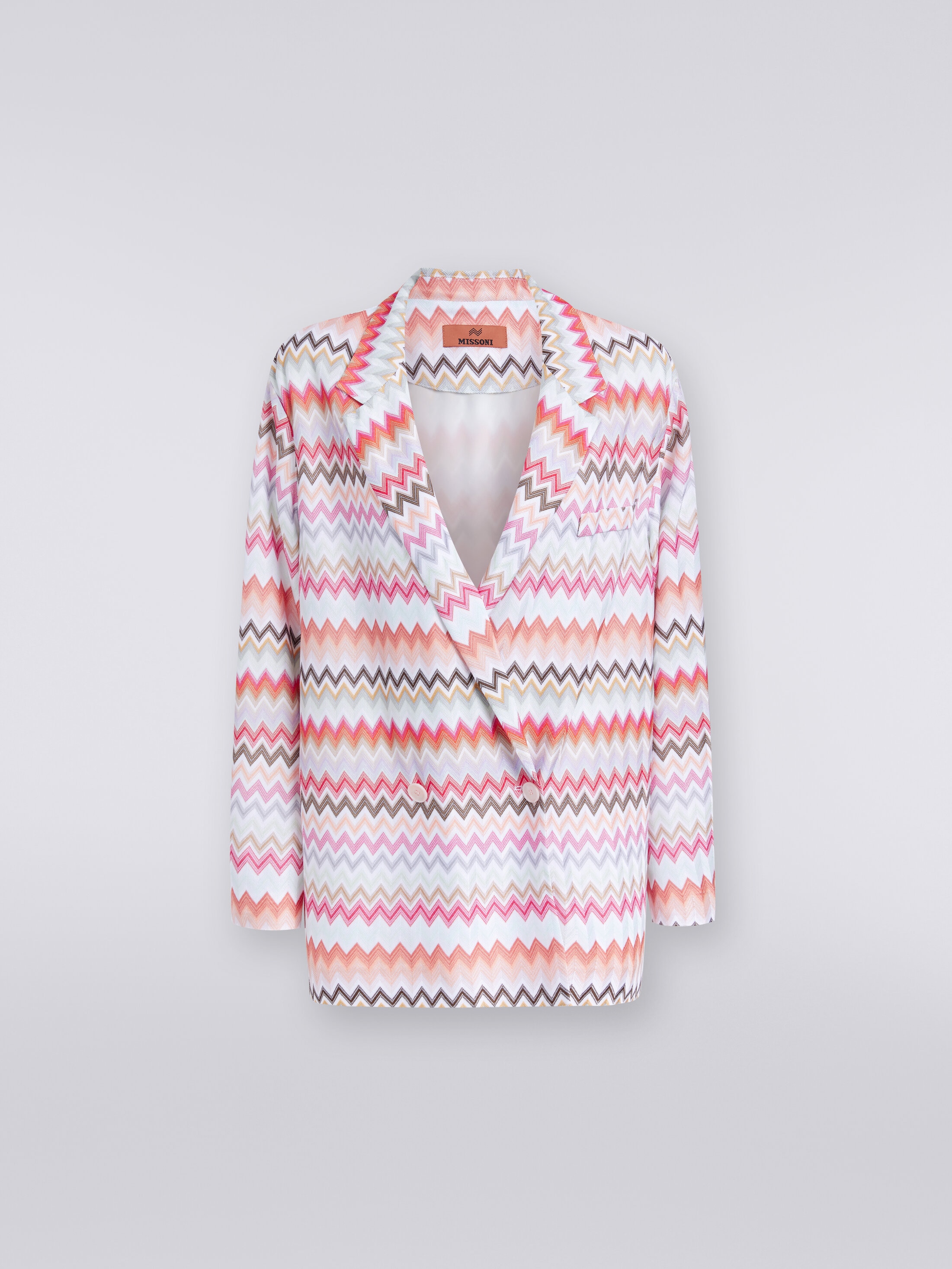 Double-breasted blazer in zigzag print cotton and viscose