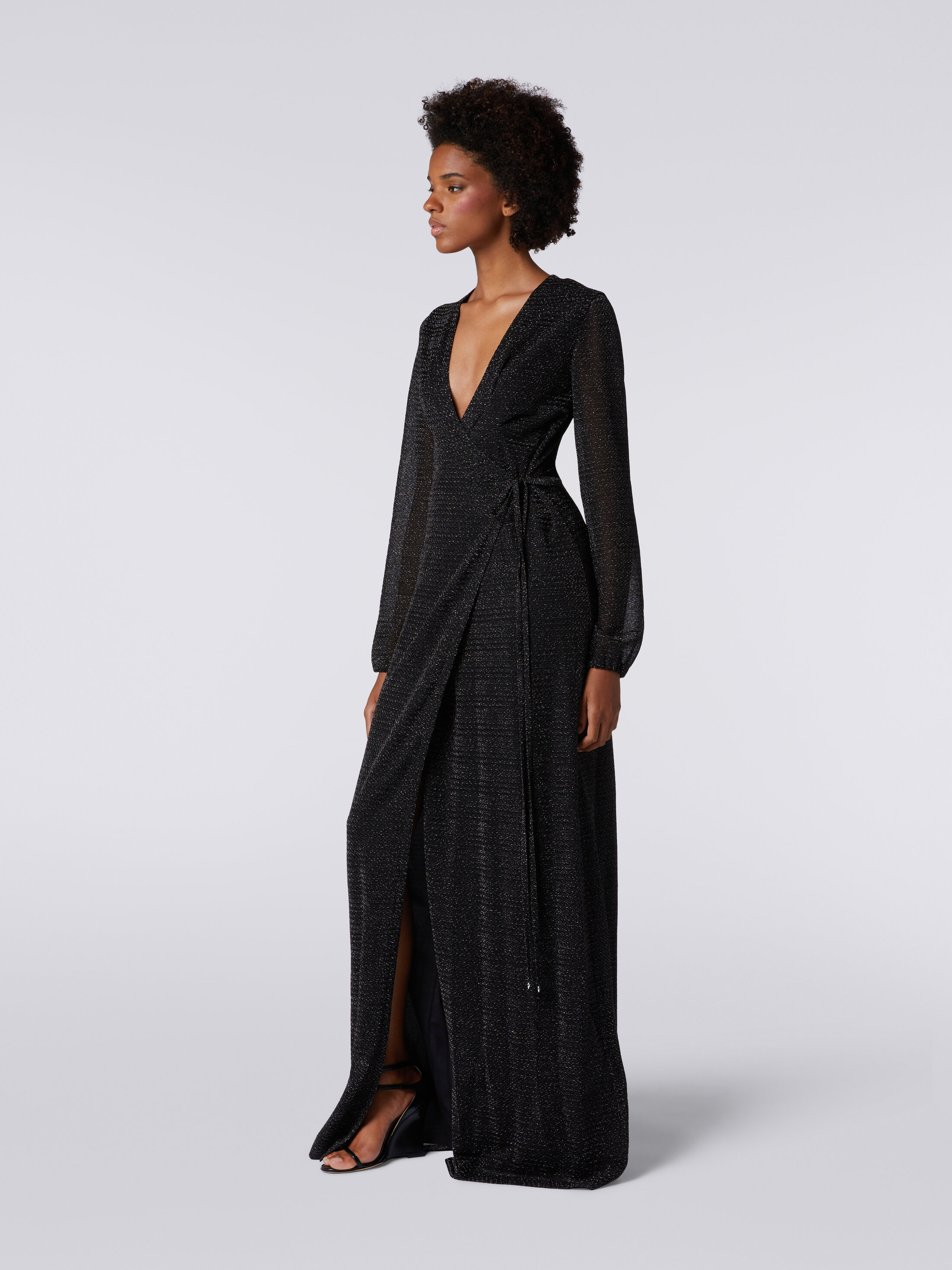 オールインワン・サロペット Missoni Black Chevron Viscose V-Neck Dress With Lame Long V-neck dress in lamé viscose