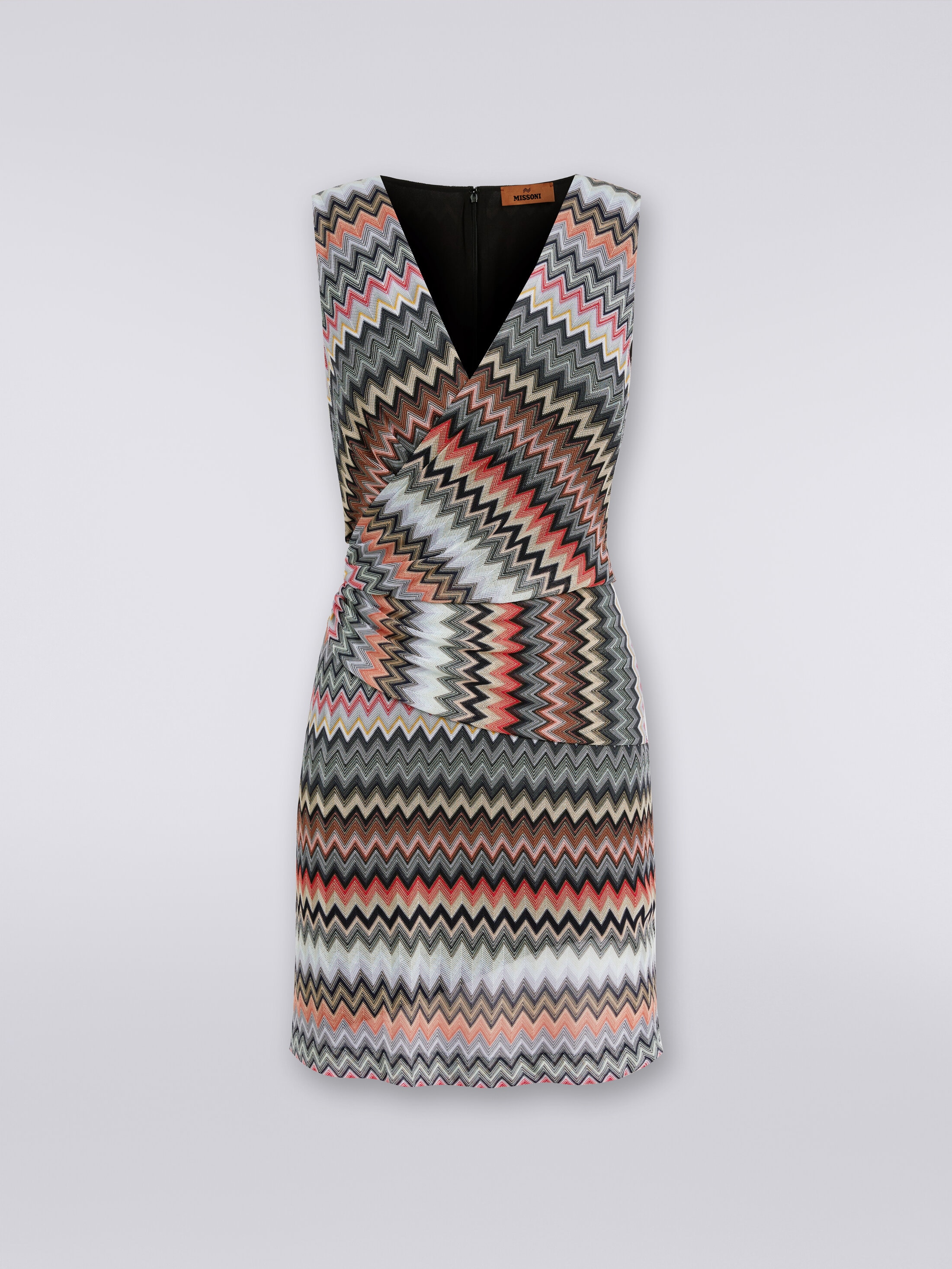 V-neck minidress in zigzag viscose and cotton Multicoloured