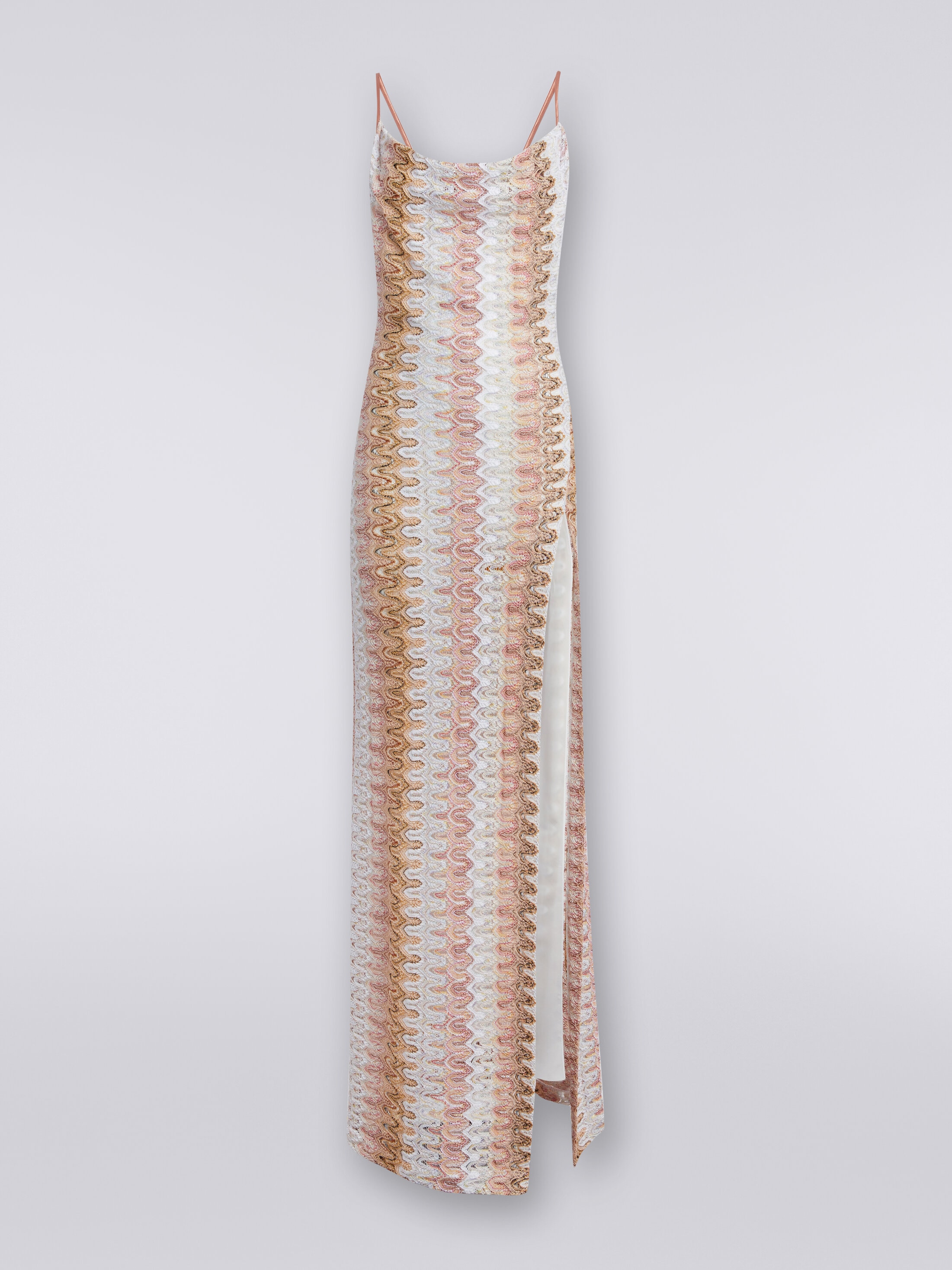 Long lace-effect dress with draped neckline and slit Multicoloured 