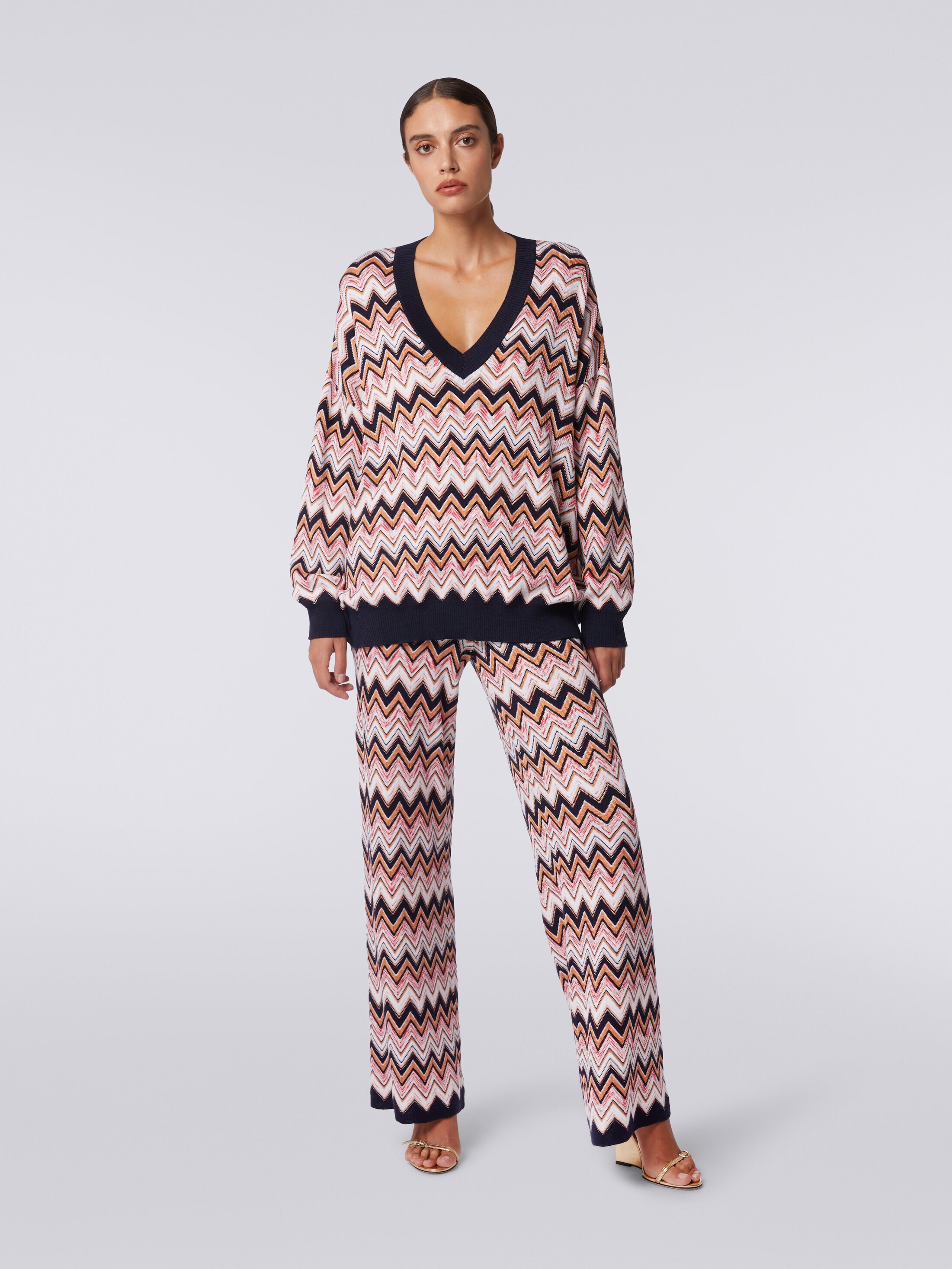 Palazzo trousers in chevron viscose and wool